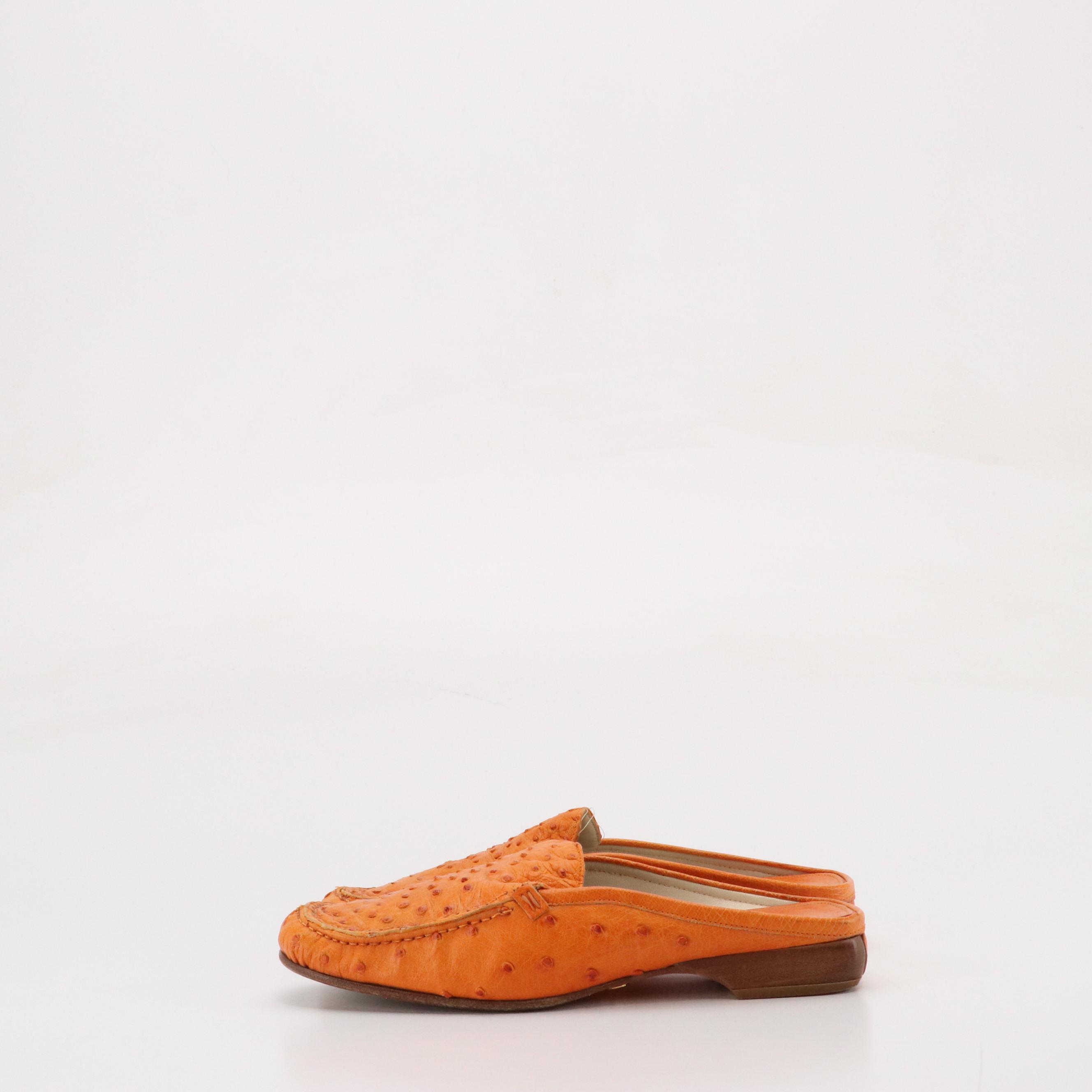 Giorgios's of Palm Beach Vintage Orange Ostrich Leather Slip-On Loafers