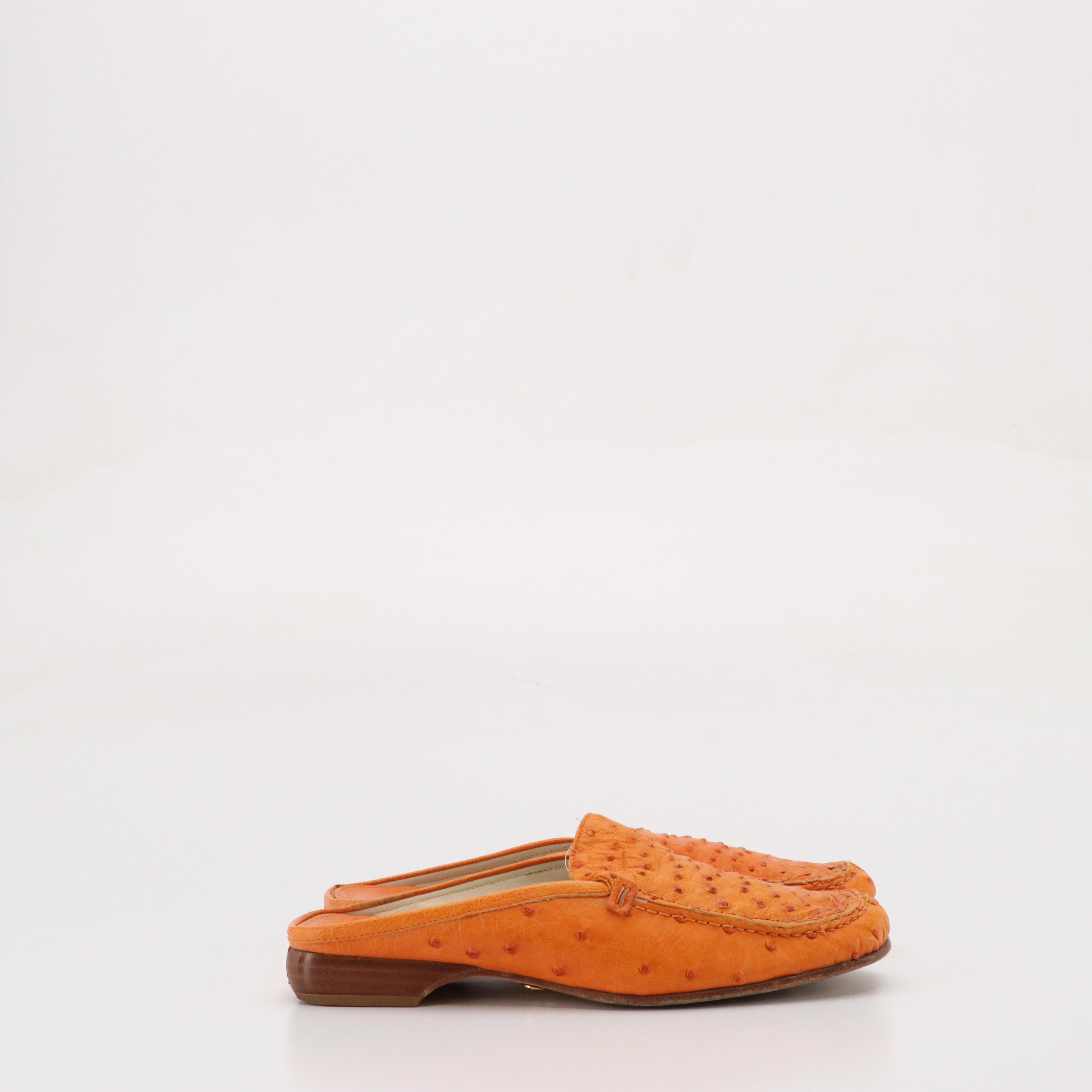 Giorgios's of Palm Beach Vintage Orange Ostrich Leather Slip-On Loafers