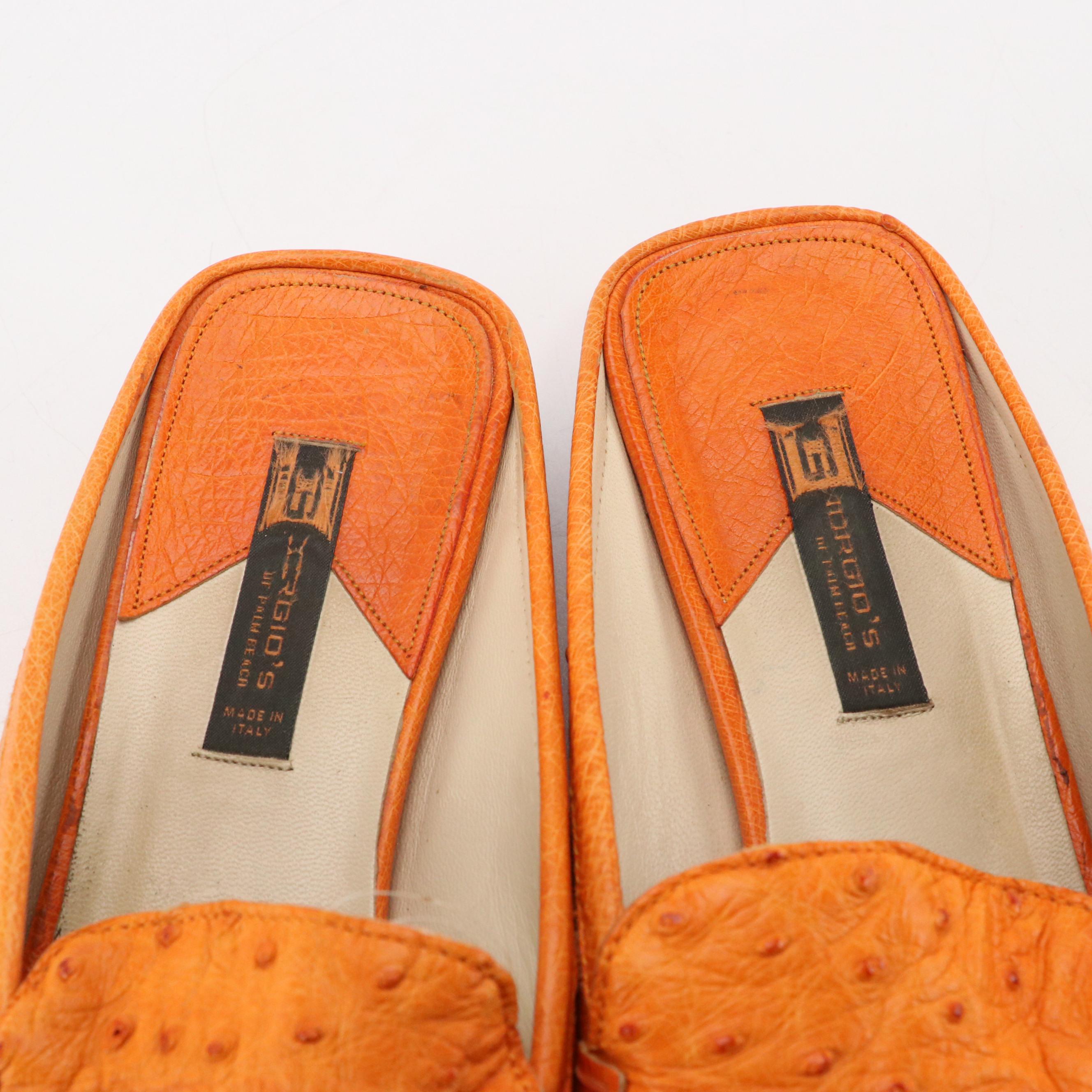 Giorgios's of Palm Beach Vintage Orange Ostrich Leather Slip-On Loafers
