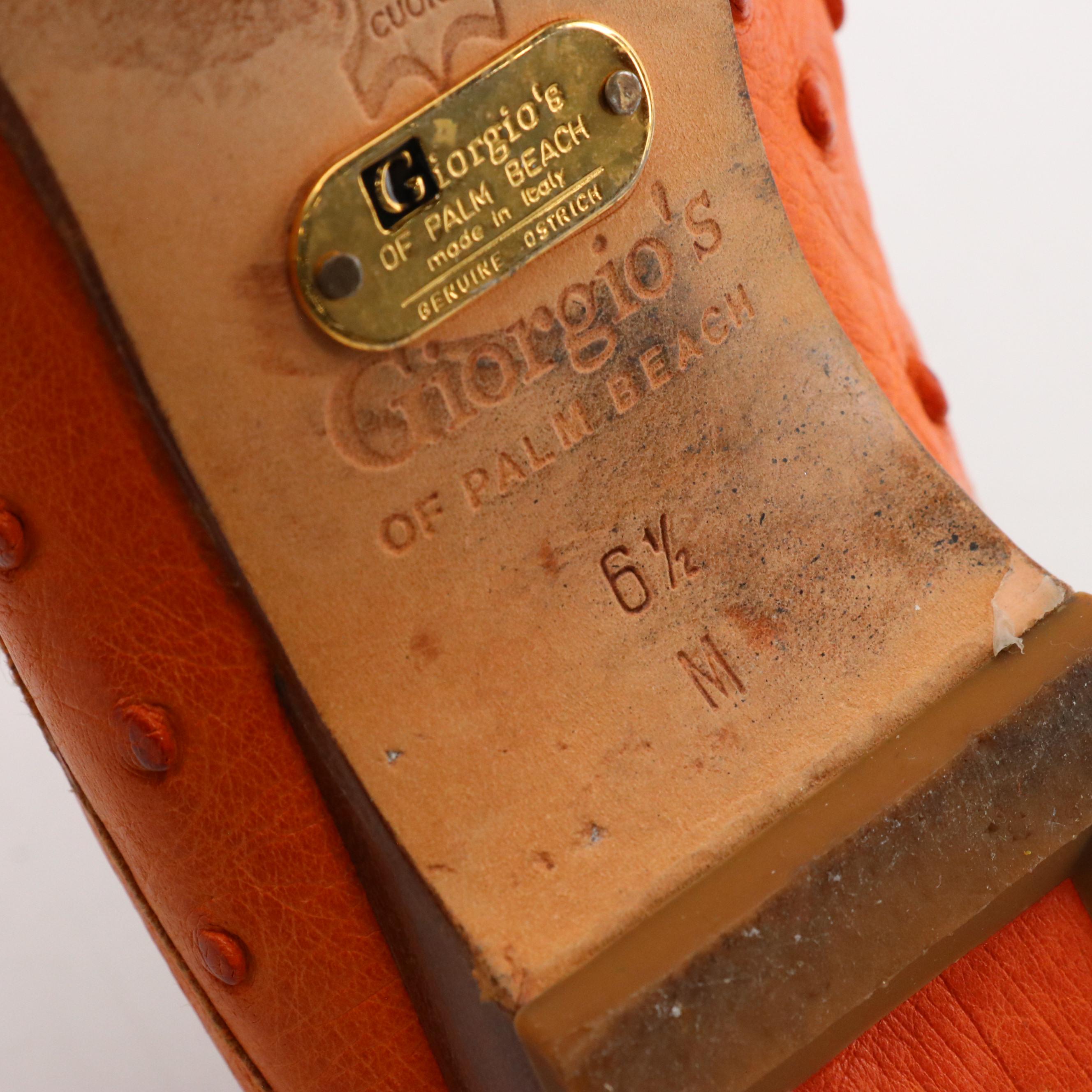 Giorgios's of Palm Beach Vintage Orange Ostrich Leather Slip-On Loafers