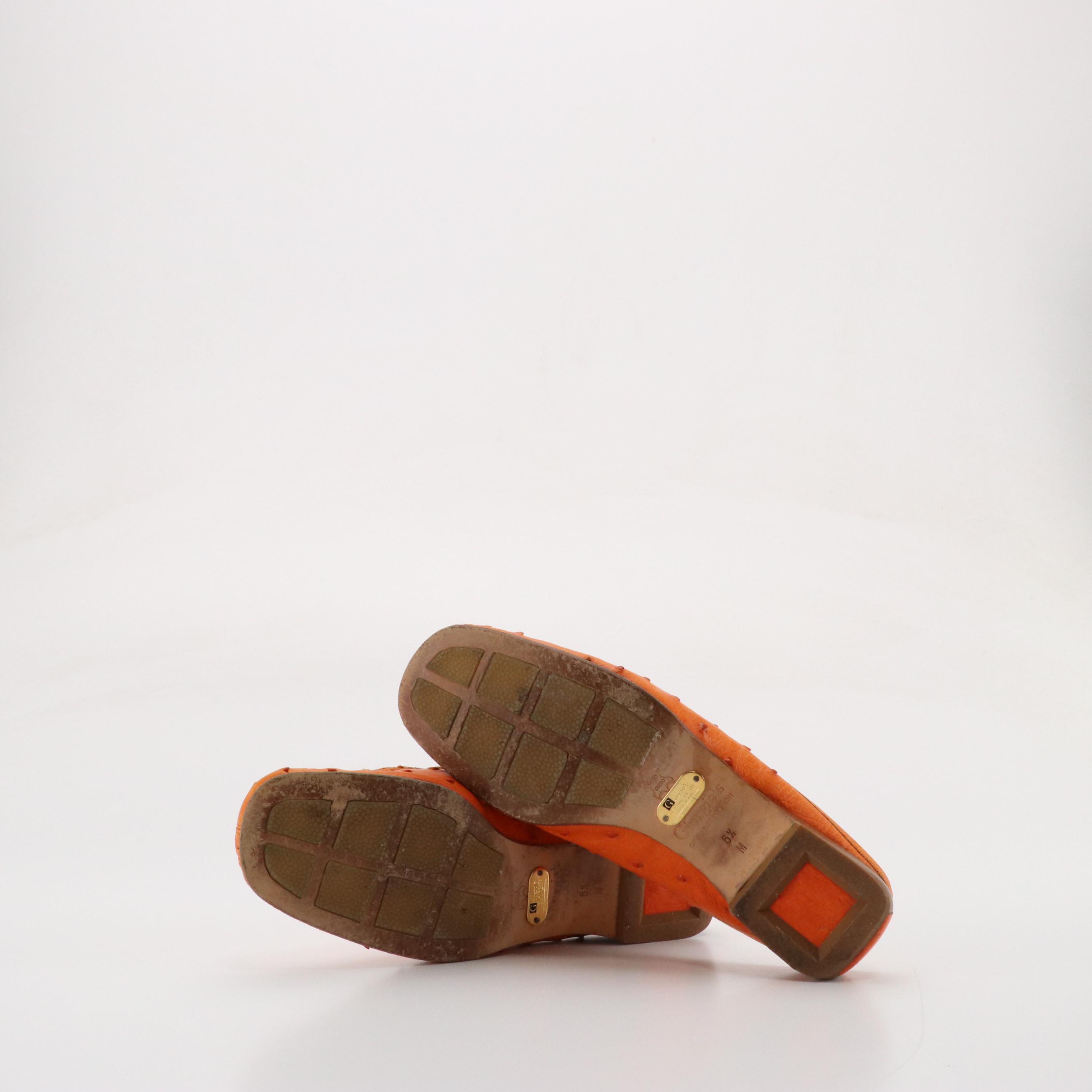 Giorgios's of Palm Beach Vintage Orange Ostrich Leather Slip-On Loafers