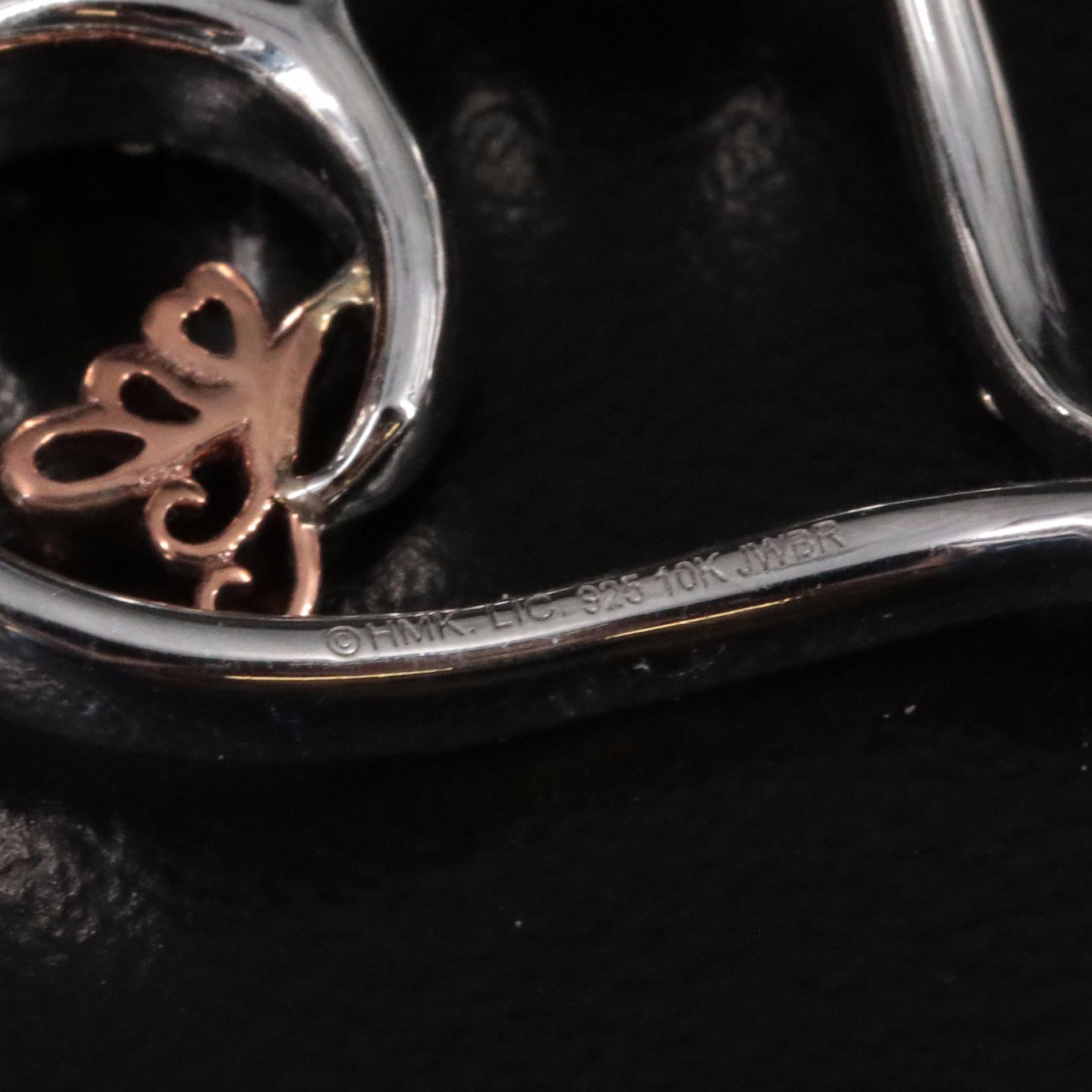 Sterling Diamond Heart Necklace with 10K Rose Gold Accent