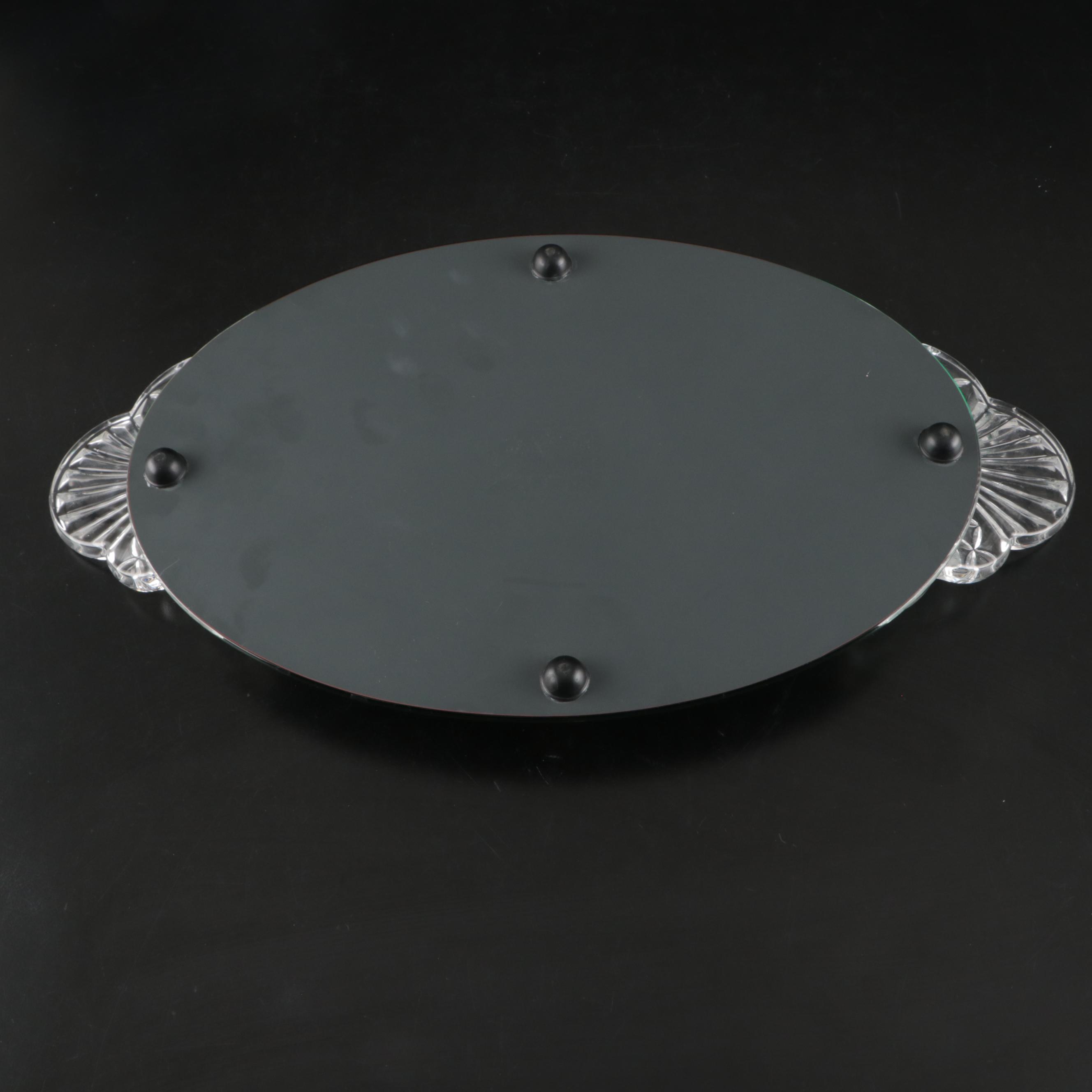 Towle Silver Plate Vanity Set with Linder Alarm Clock and Farms Glass Oil Lamps