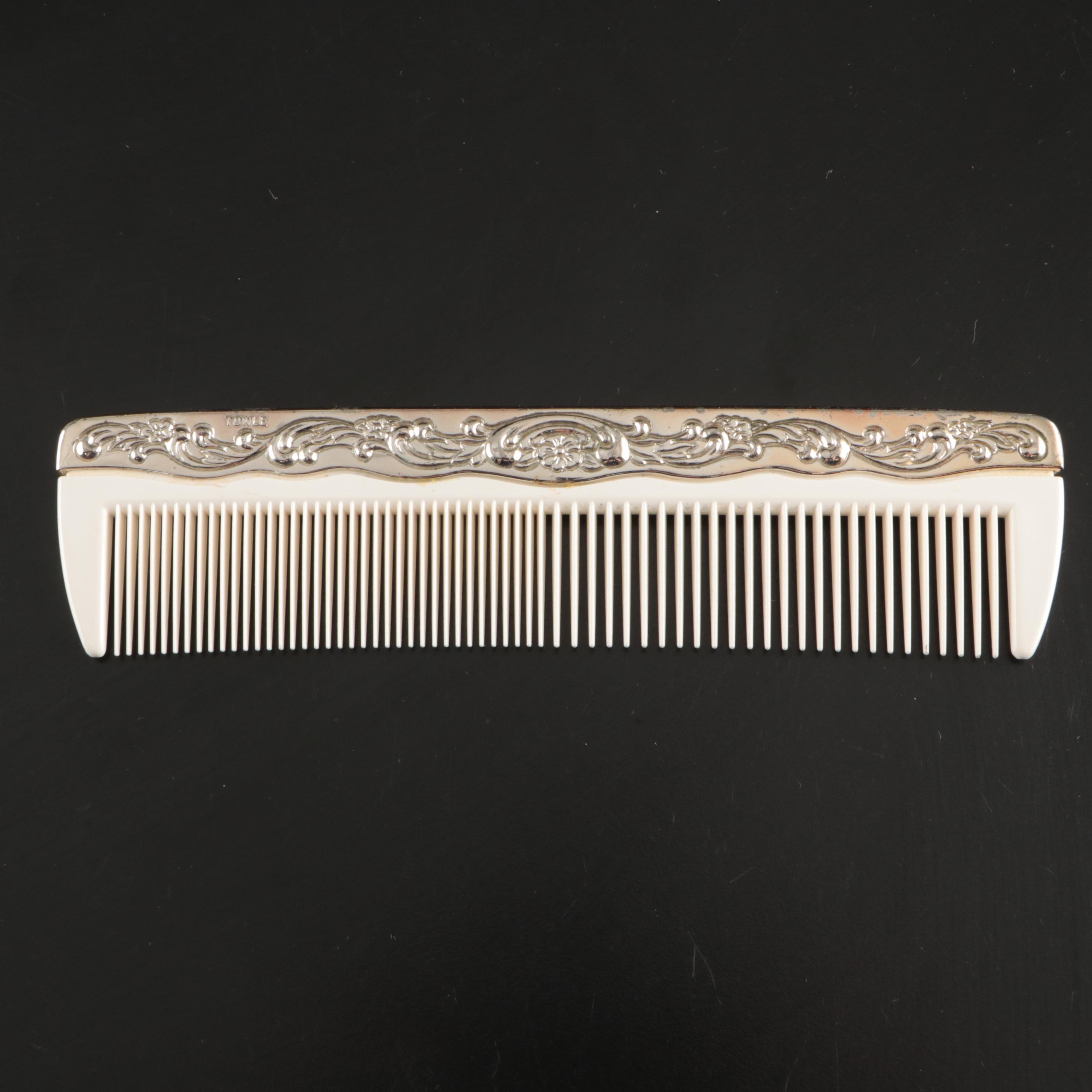 Towle Silver Plate Vanity Set with Linder Alarm Clock and Farms Glass Oil Lamps