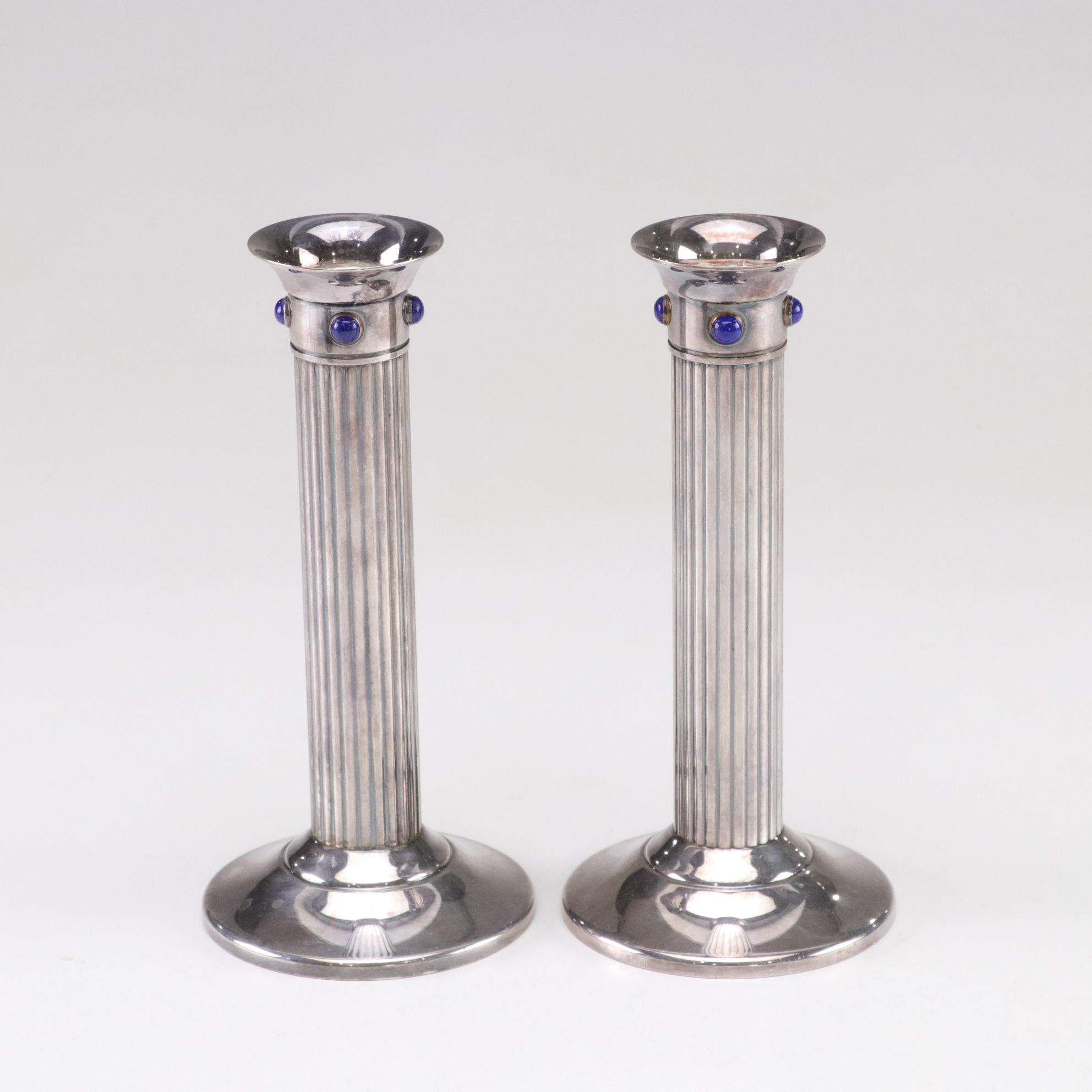 Cartier Silver Plate & Lapis Lazuli Candle Holders & Dish