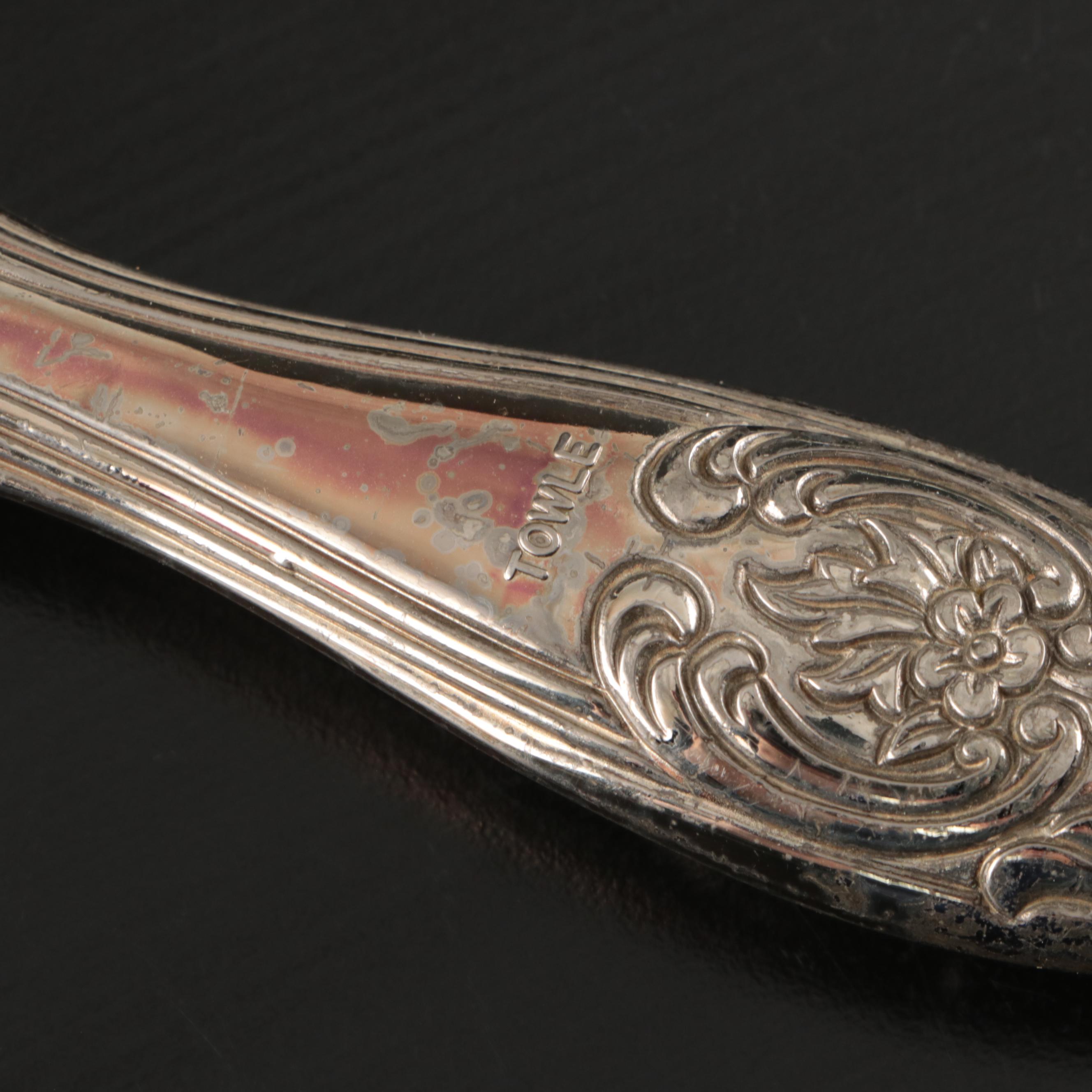 Towle Silver Plate Vanity Set with Linder Alarm Clock and Farms Glass Oil Lamps