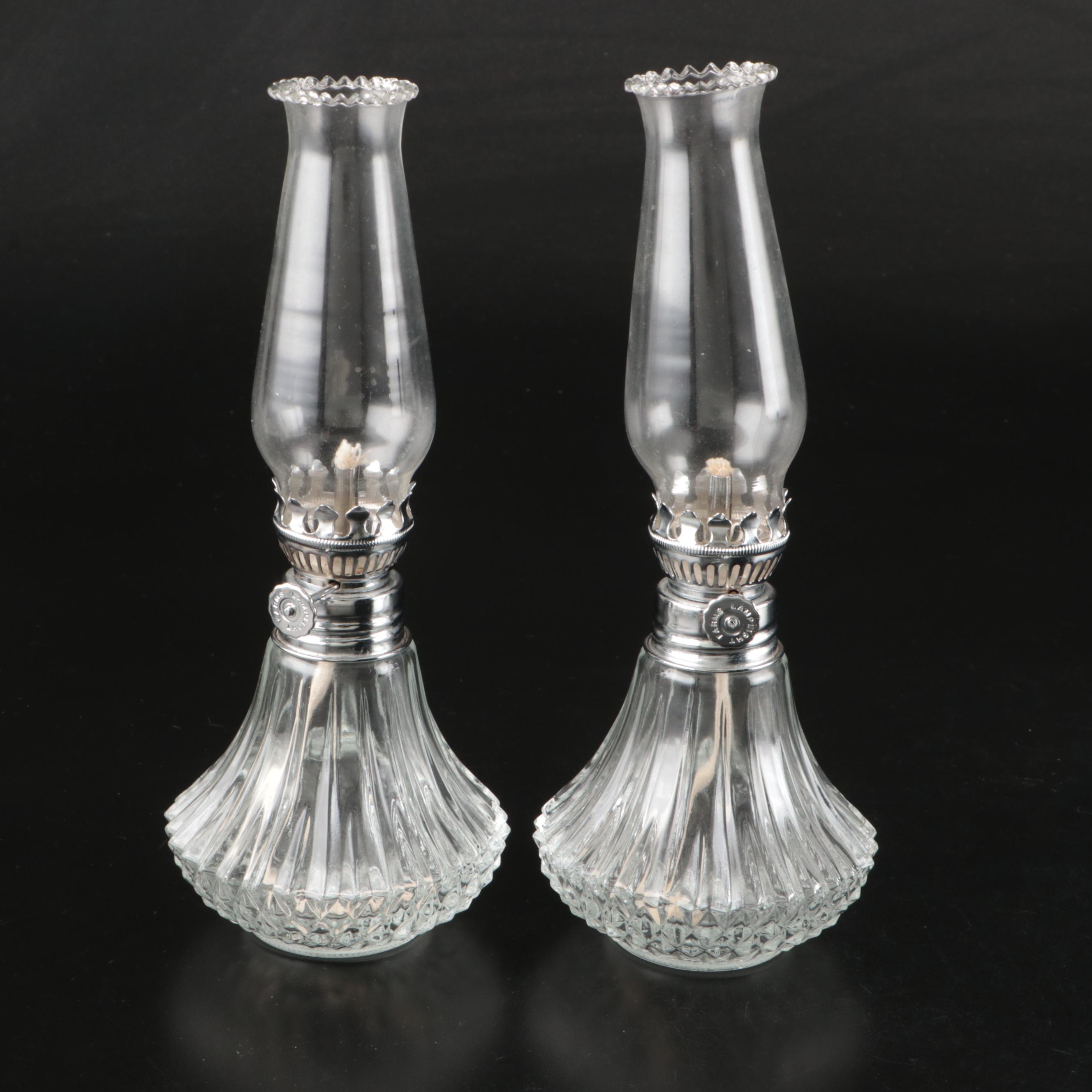 Towle Silver Plate Vanity Set with Linder Alarm Clock and Farms Glass Oil Lamps