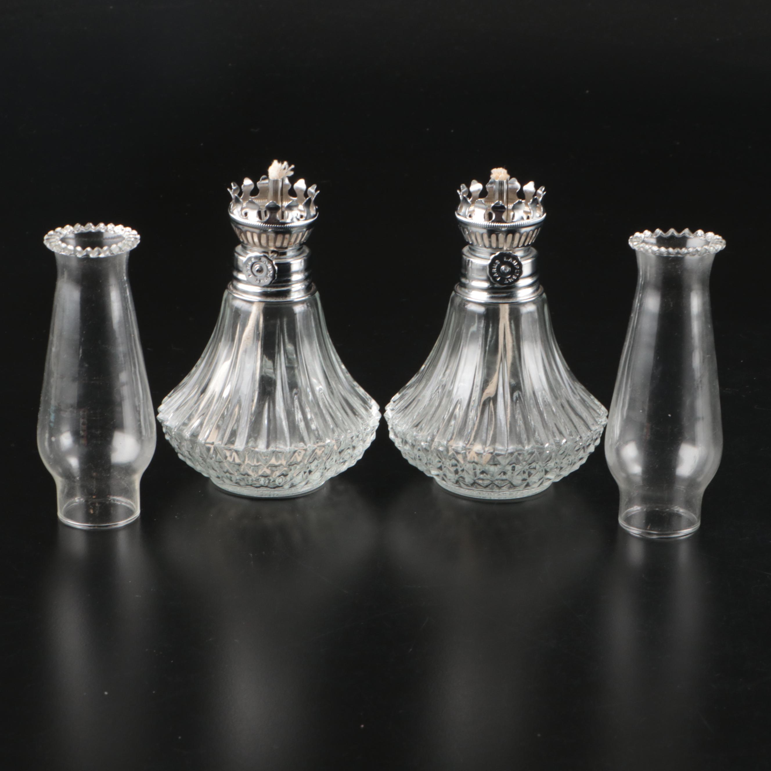 Towle Silver Plate Vanity Set with Linder Alarm Clock and Farms Glass Oil Lamps