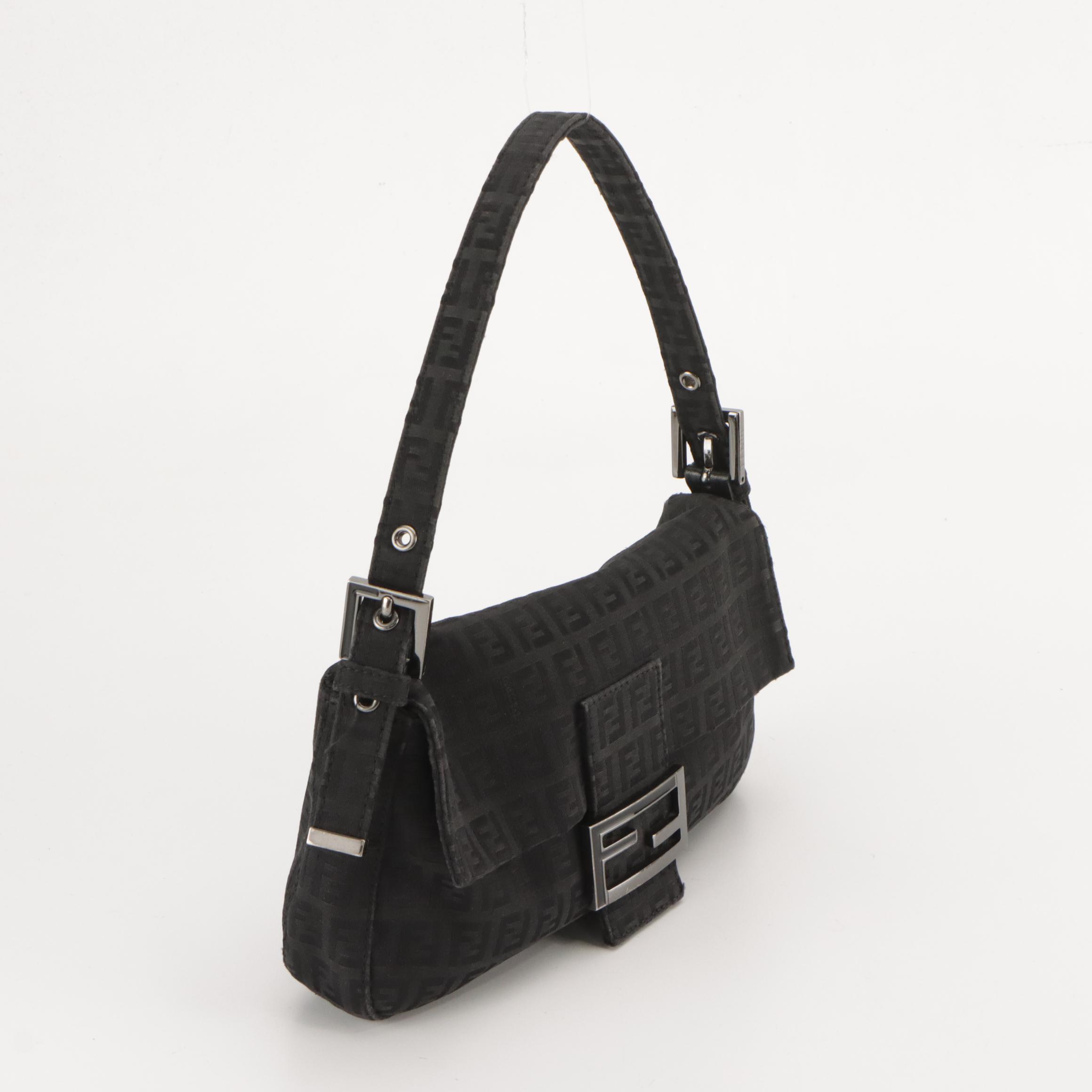 Fendi Black Zucchino Jacquard Small Flap Bag