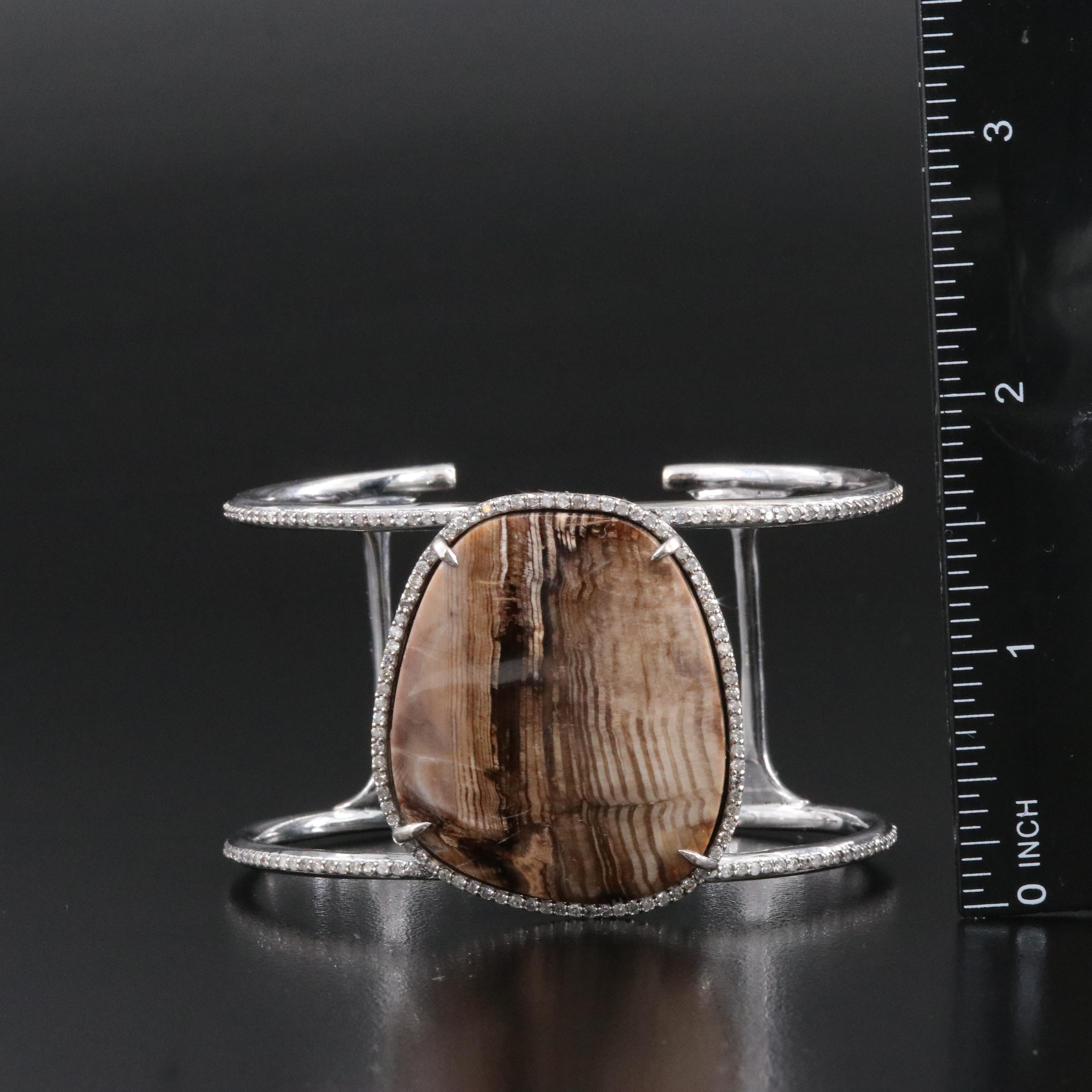 Sheryl Lowe Sterling Opalite Wood and Diamond Cuff Bracelet