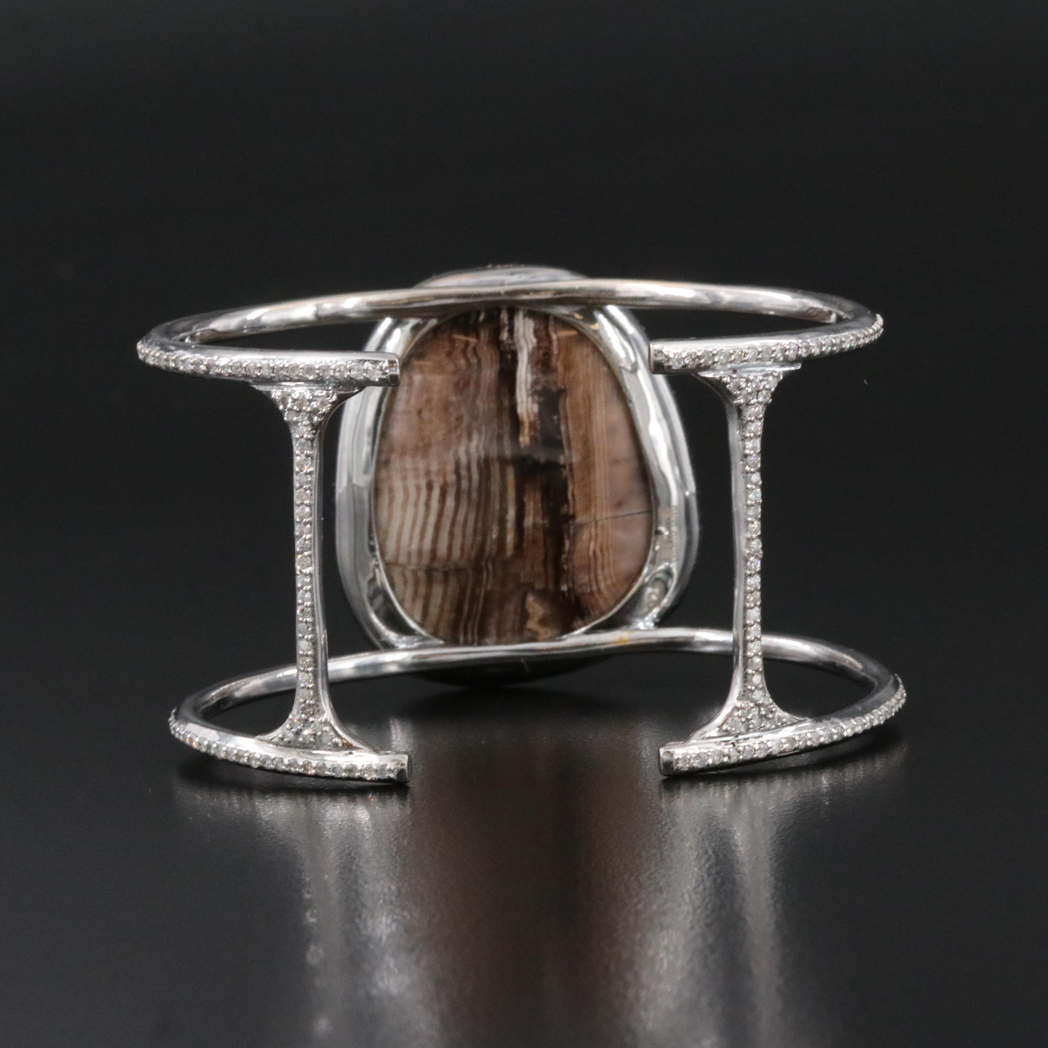 Sheryl Lowe Sterling Opalite Wood and Diamond Cuff Bracelet