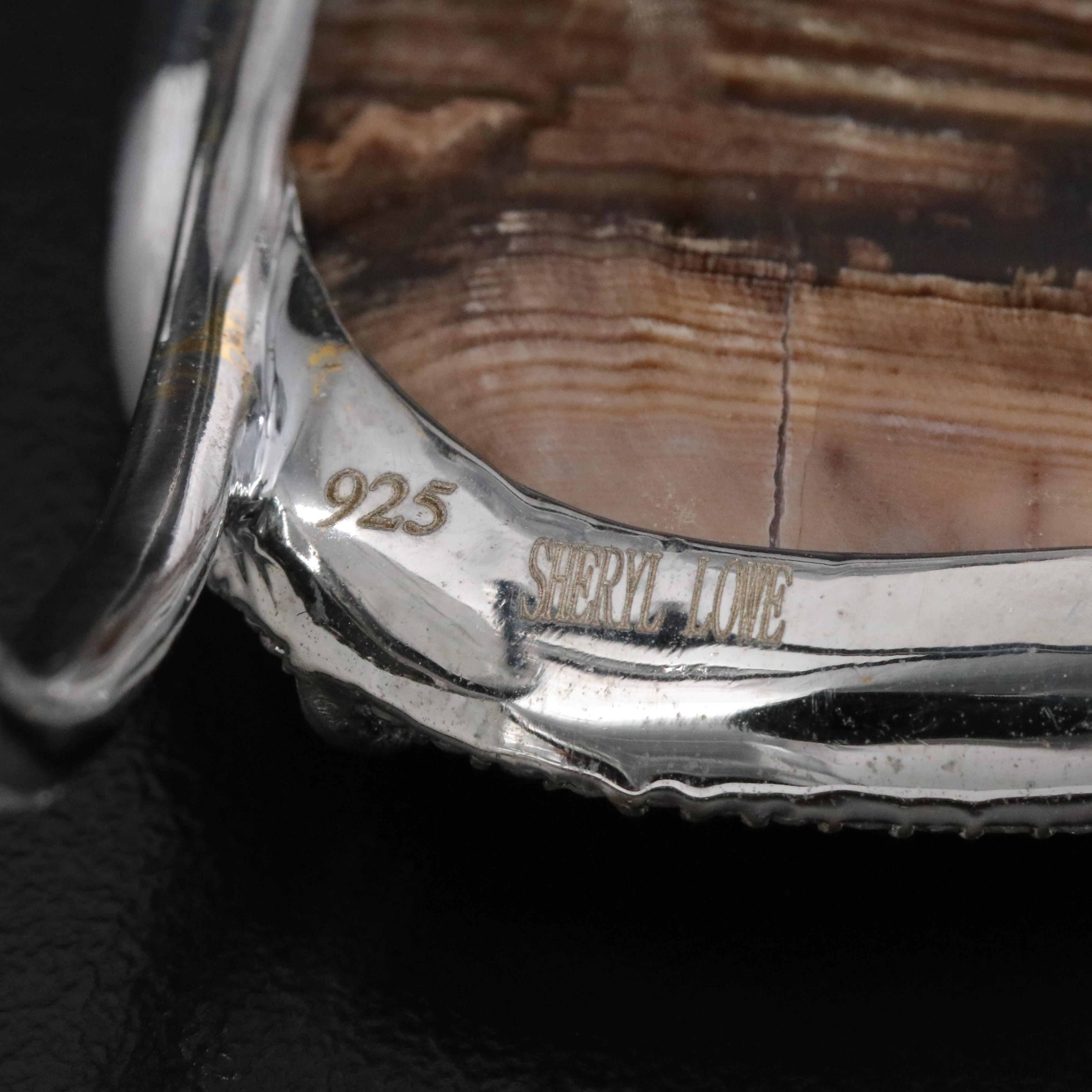 Sheryl Lowe Sterling Opalite Wood and Diamond Cuff Bracelet