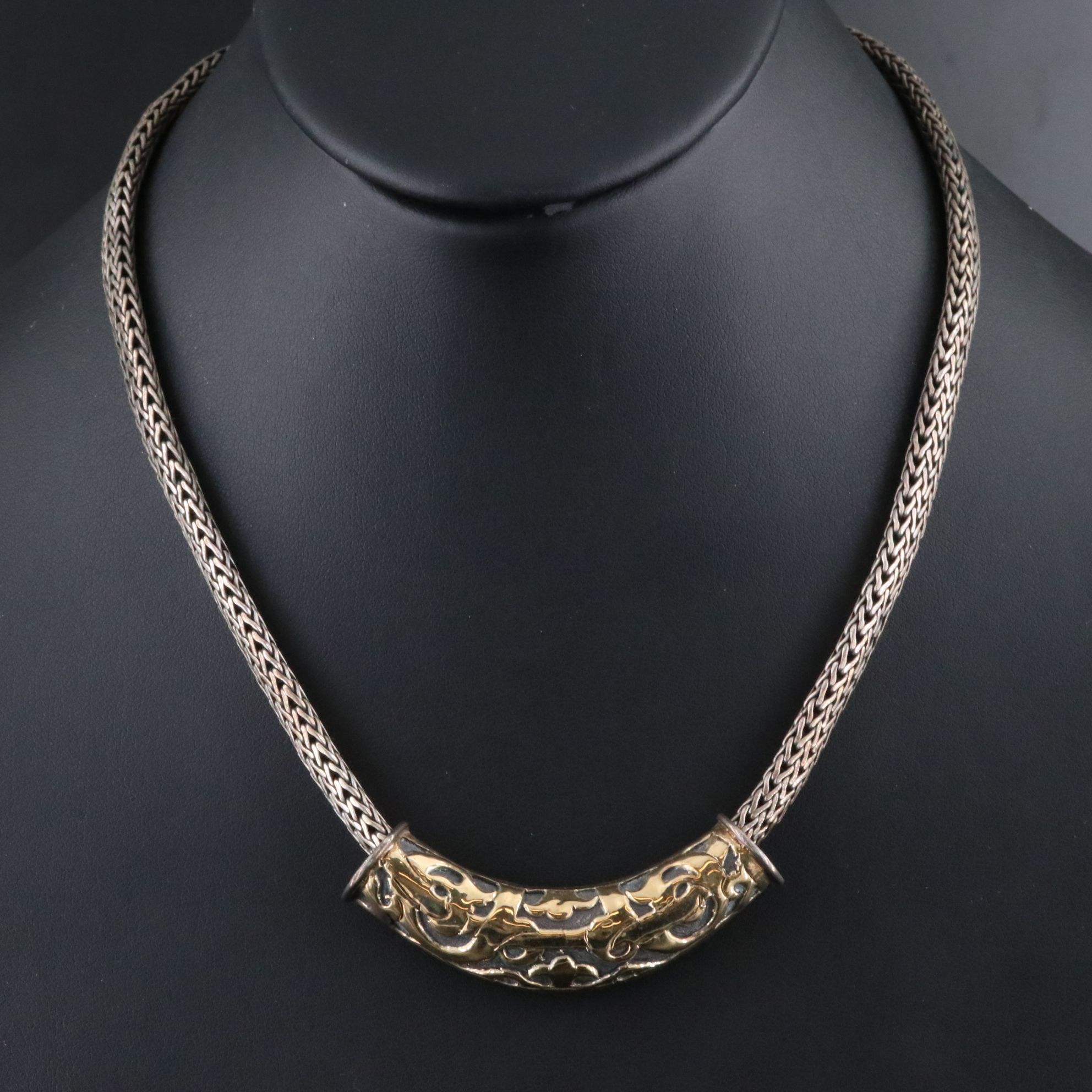 John Hardy Dayak Sterling and 18K Slide Pendant with Classic Chain Necklace