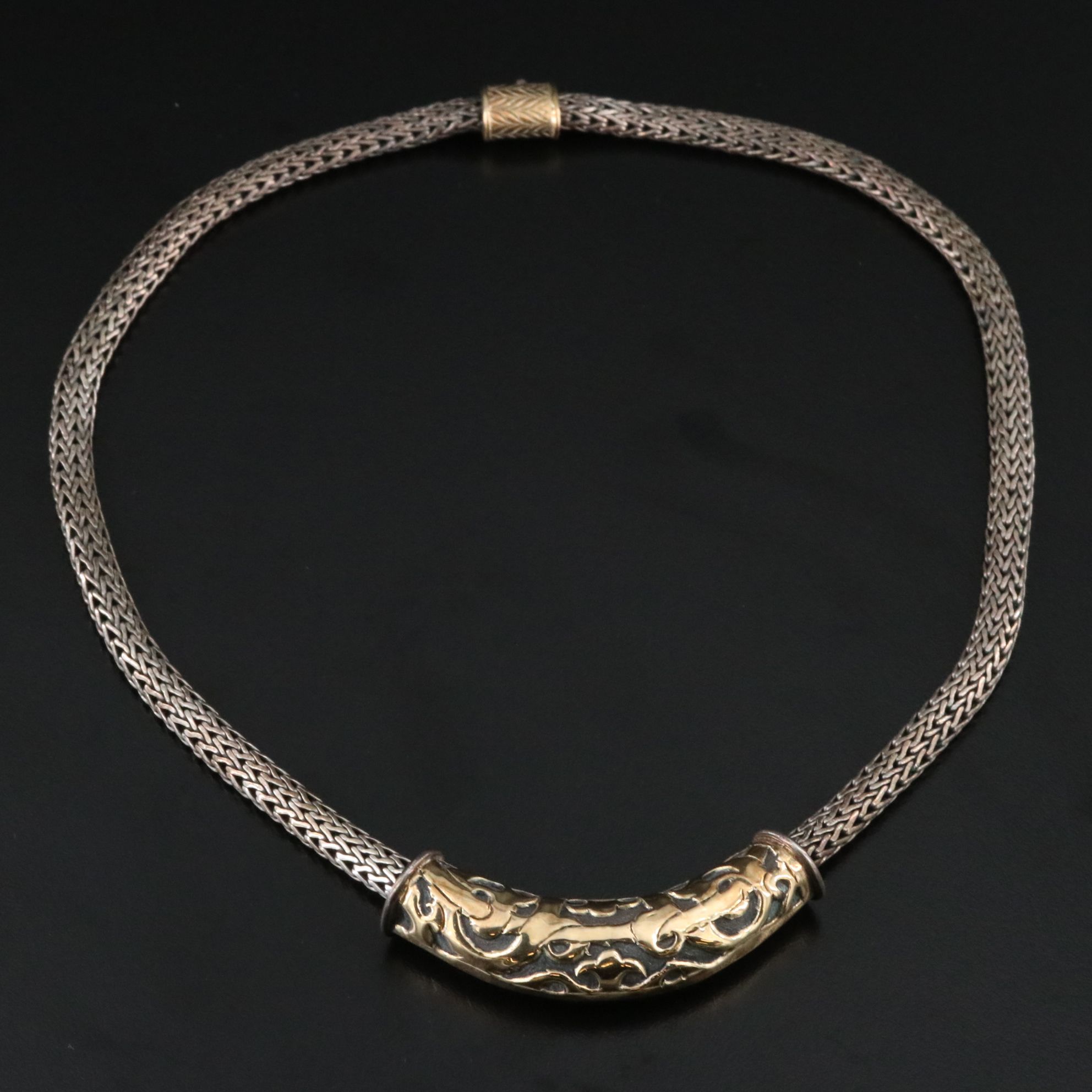 John Hardy Dayak Sterling and 18K Slide Pendant with Classic Chain Necklace