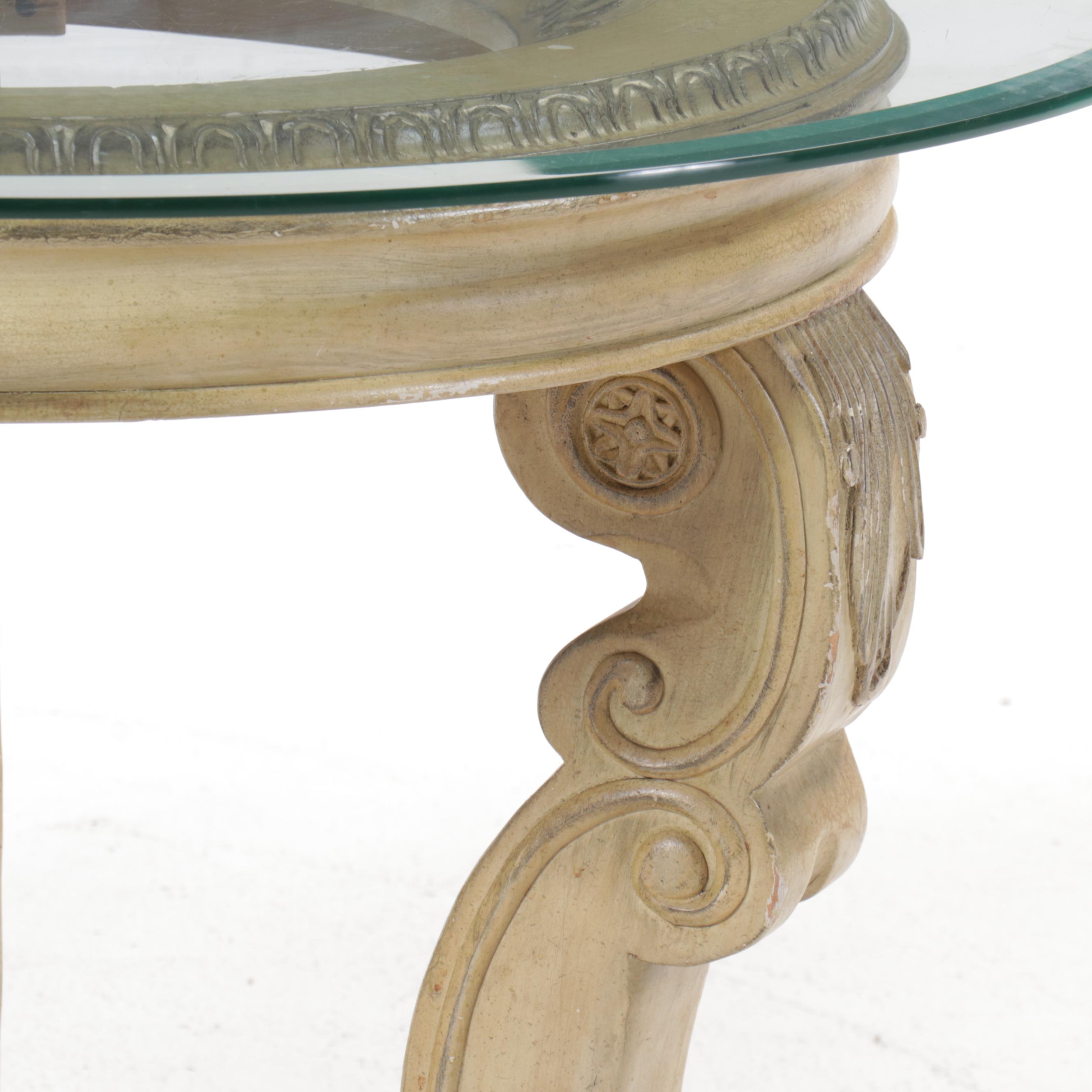 Classical Style Painted Composite Table with Glass Top