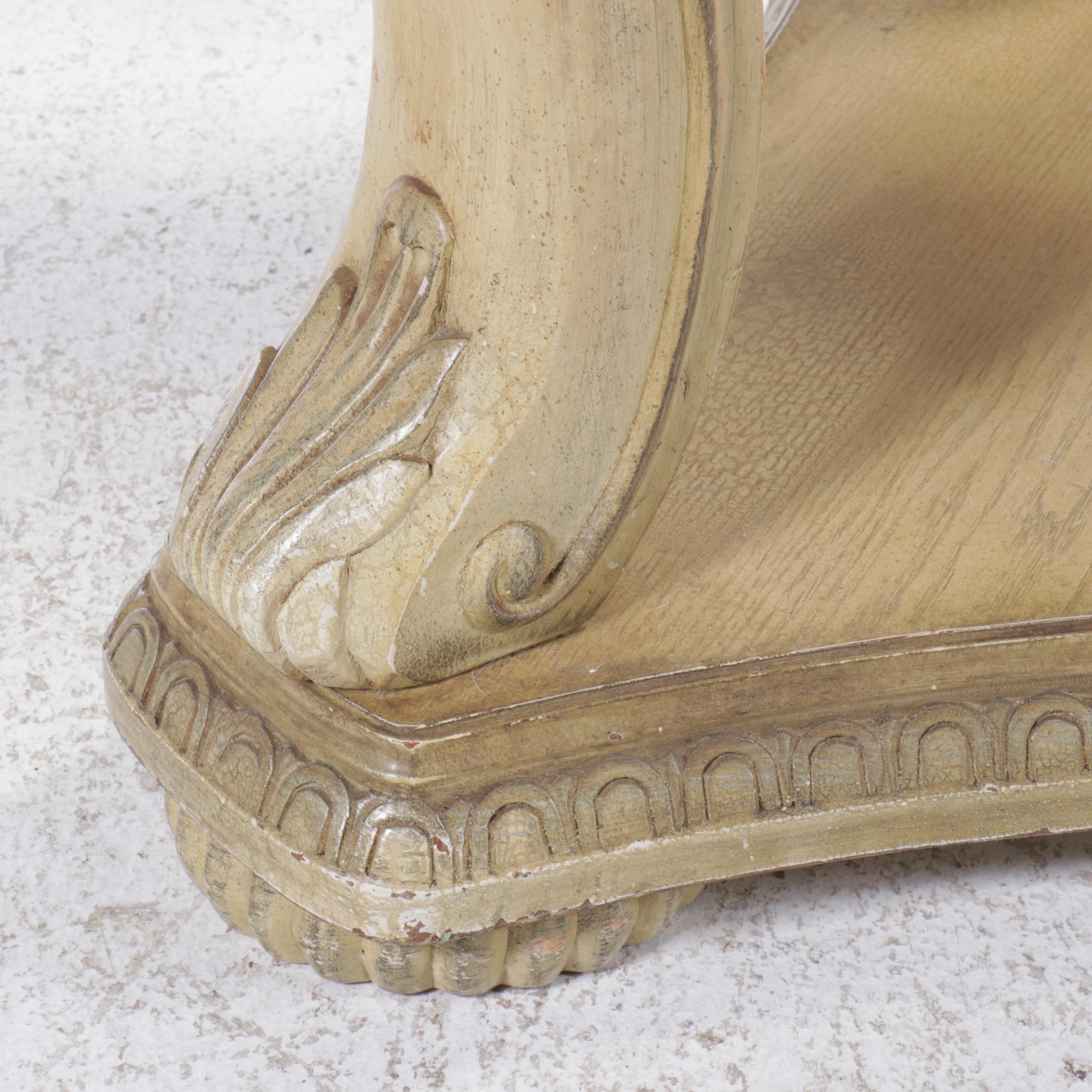 Classical Style Painted Composite Table with Glass Top