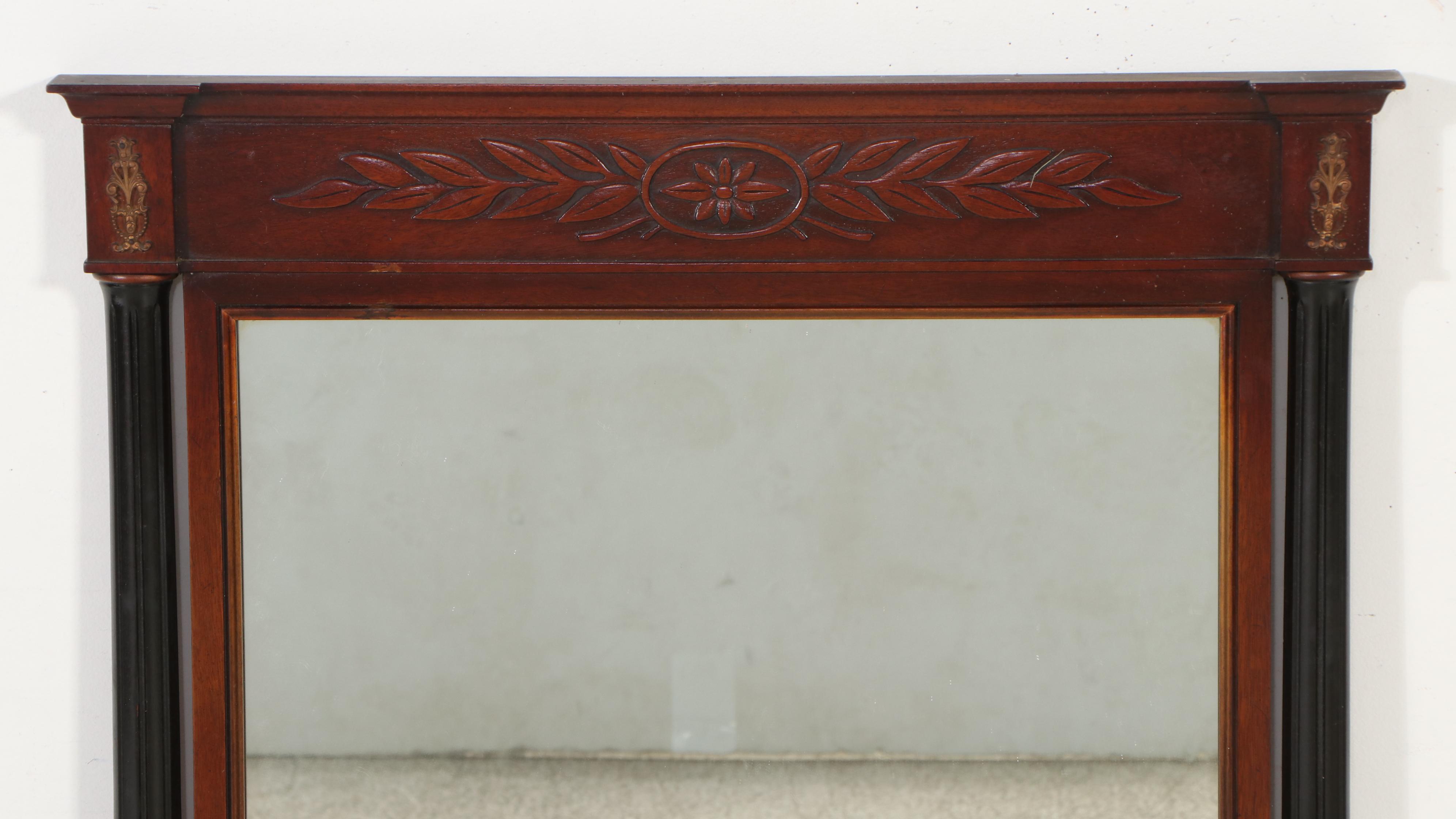 Directoire Style Wood with Brass Decal Dresser Mirror