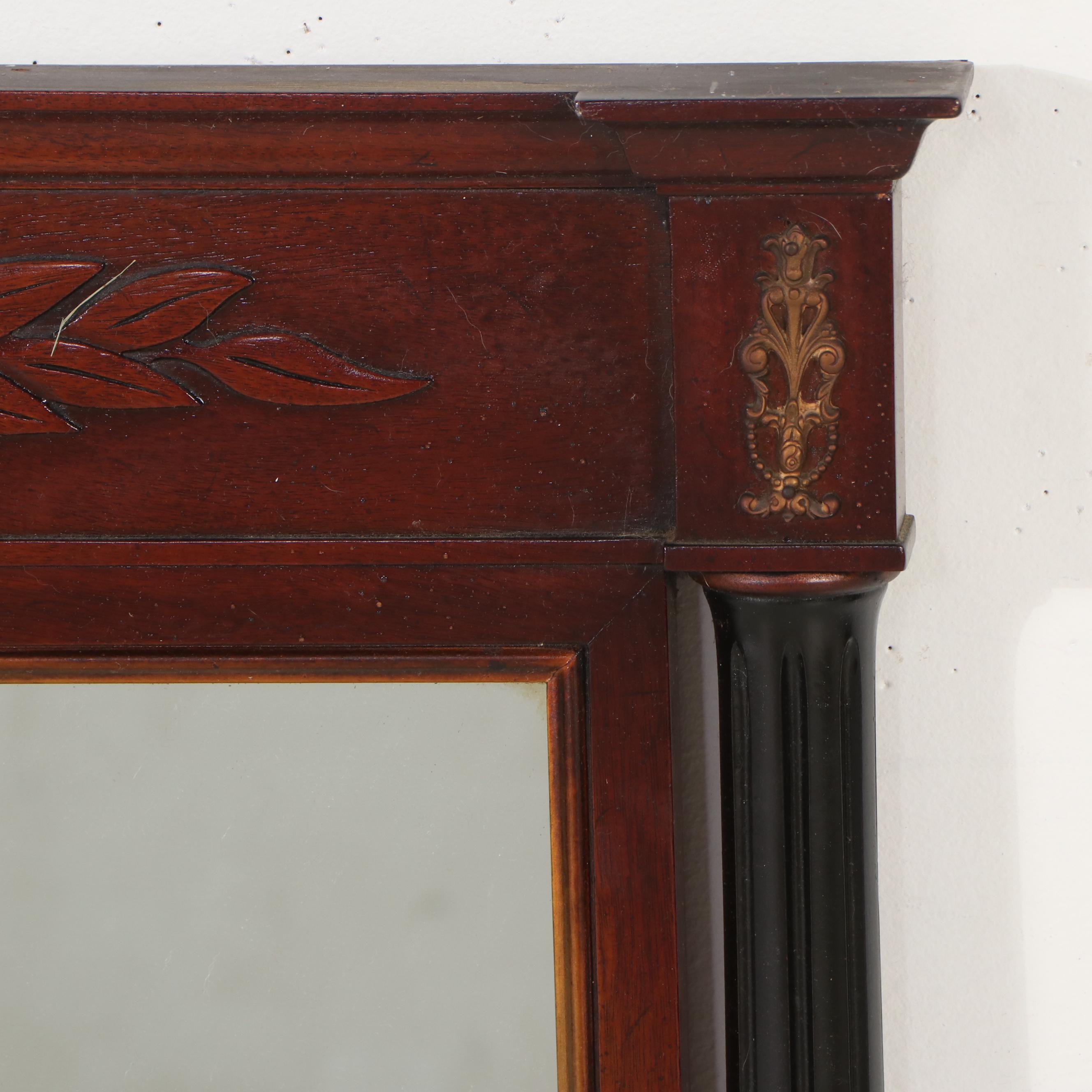 Directoire Style Wood with Brass Decal Dresser Mirror