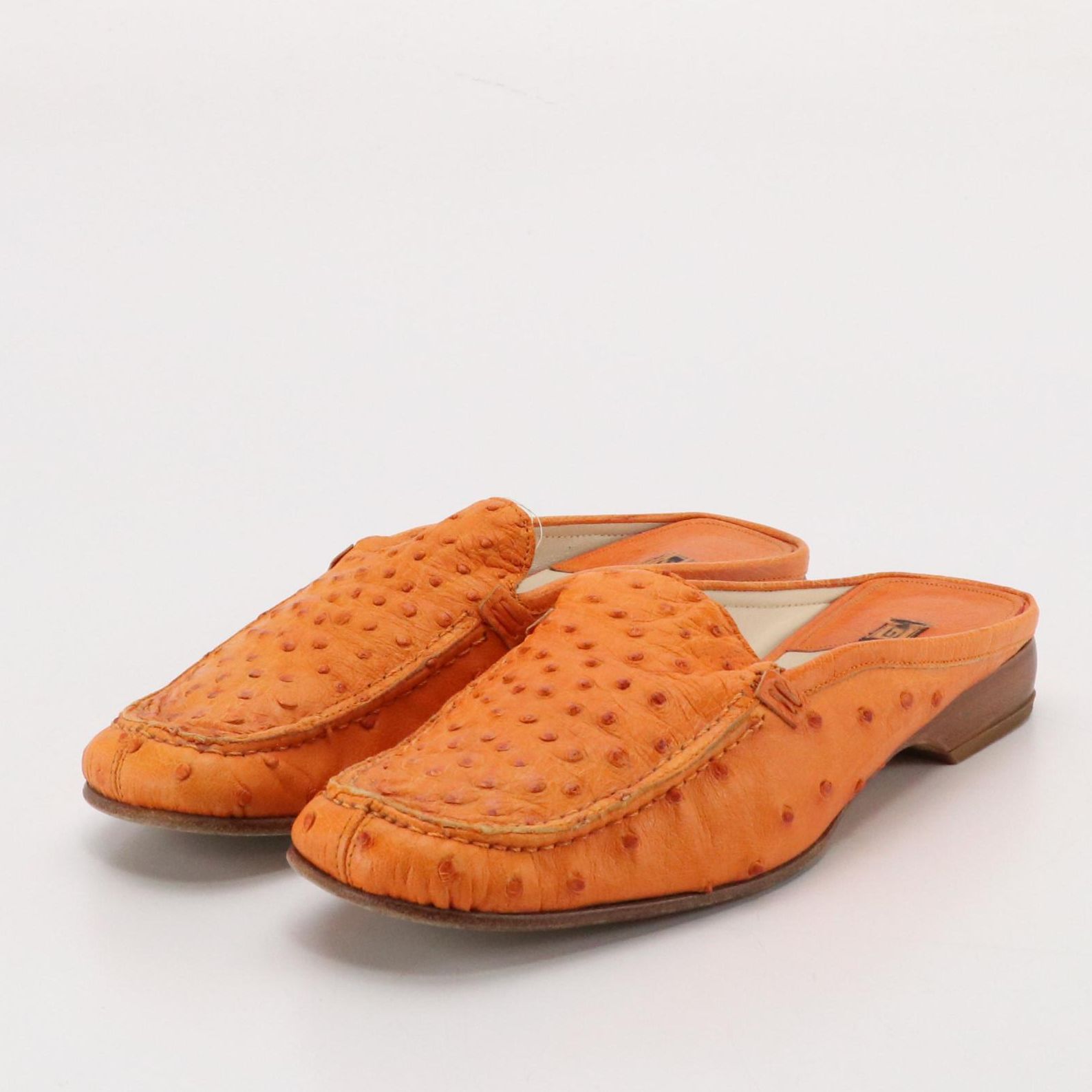 Giorgios's of Palm Beach Vintage Orange Ostrich Leather Slip-On Loafers