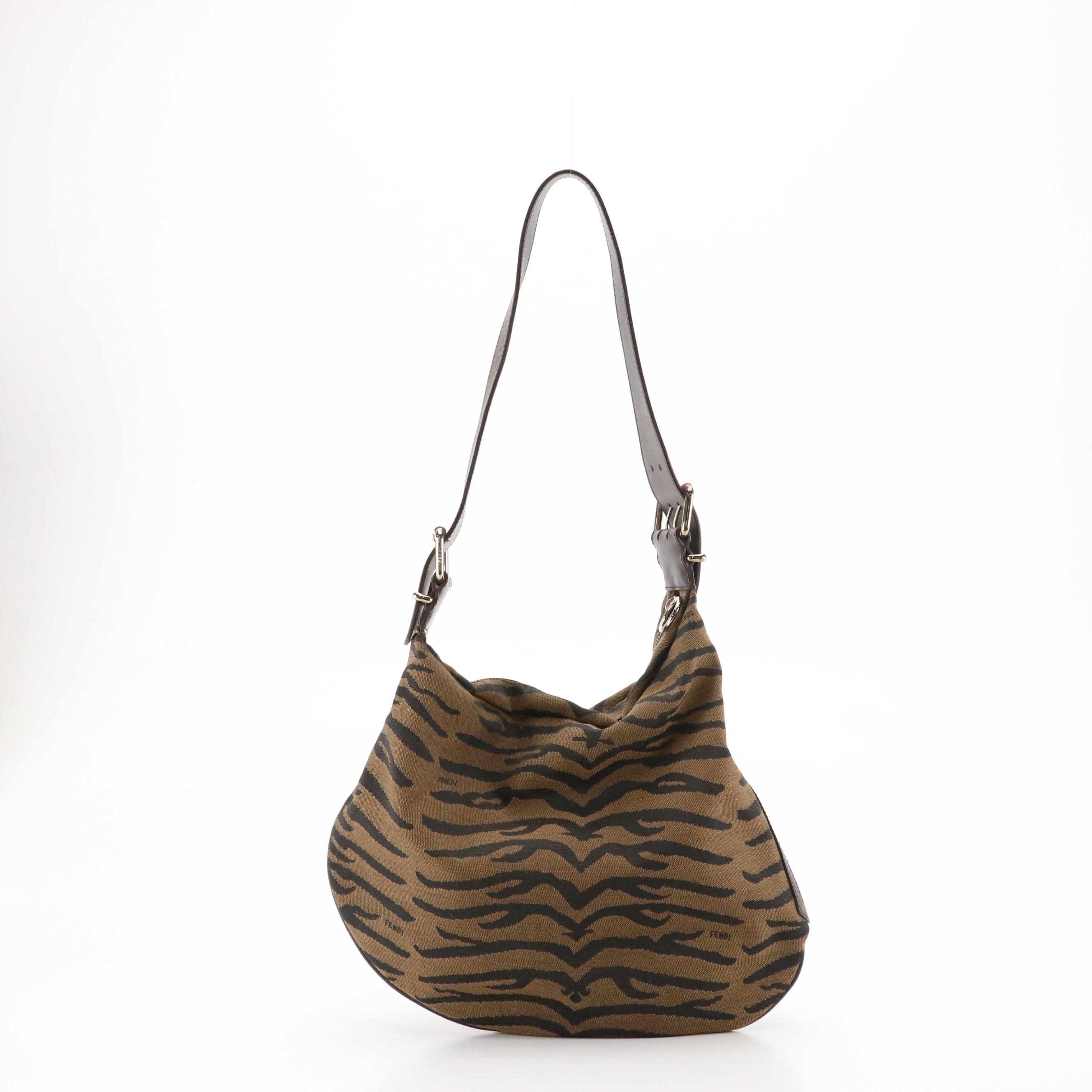 Fendi Tiger Stripe Jacquard and Leather Shoulder Bag