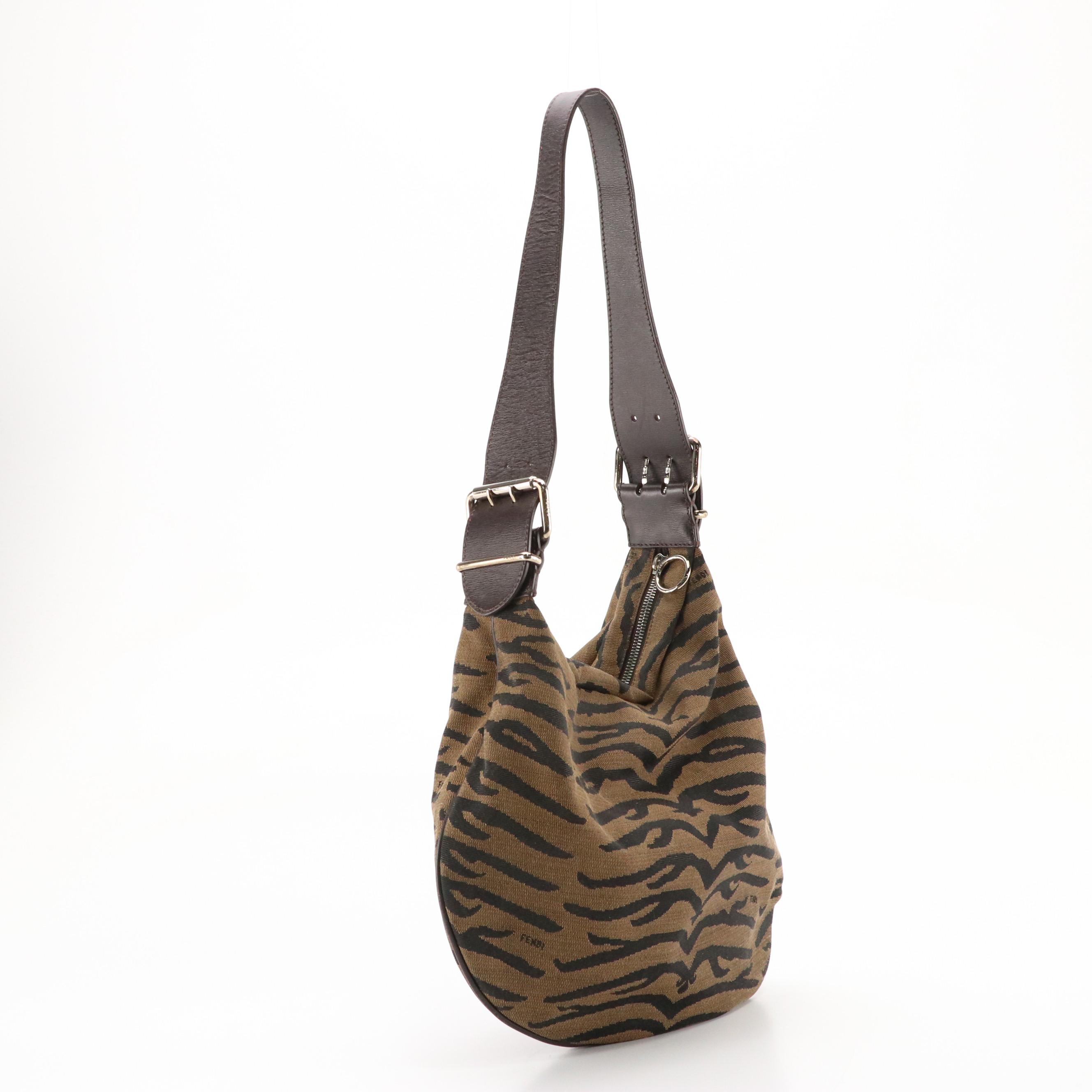 Fendi Tiger Stripe Jacquard and Leather Shoulder Bag