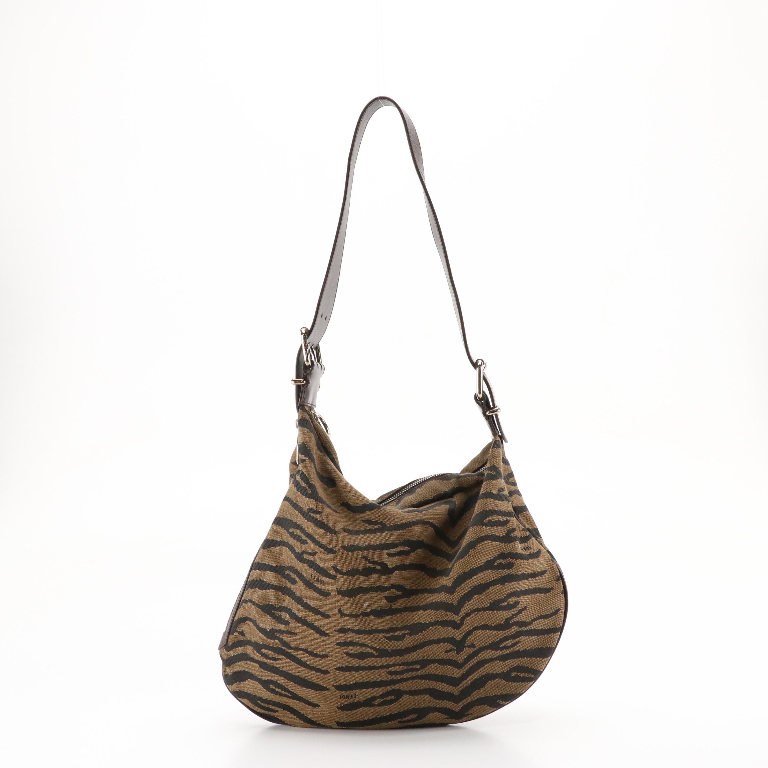 Fendi Tiger Stripe Jacquard and Leather Shoulder Bag