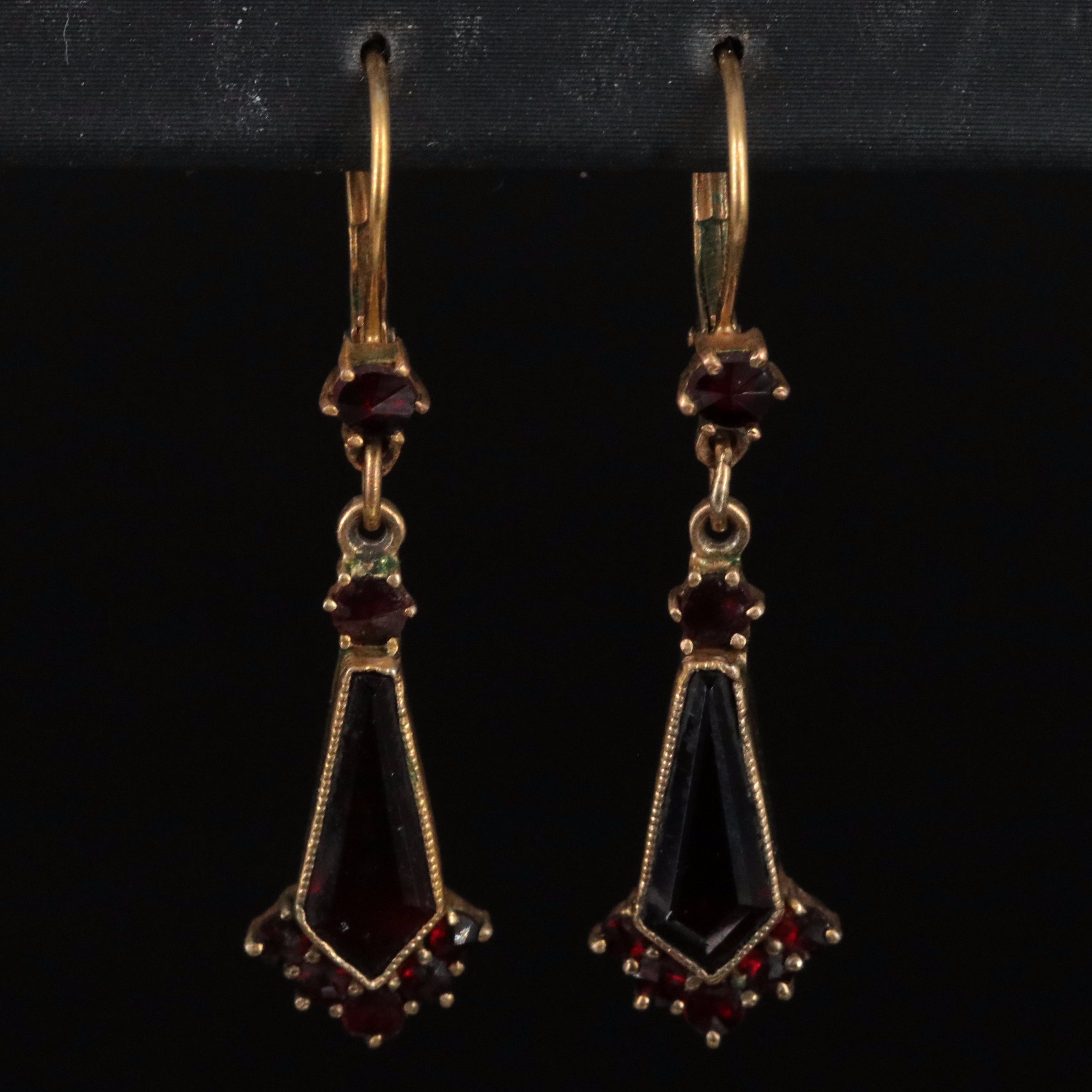 Tapered Garnet Drop Earrings