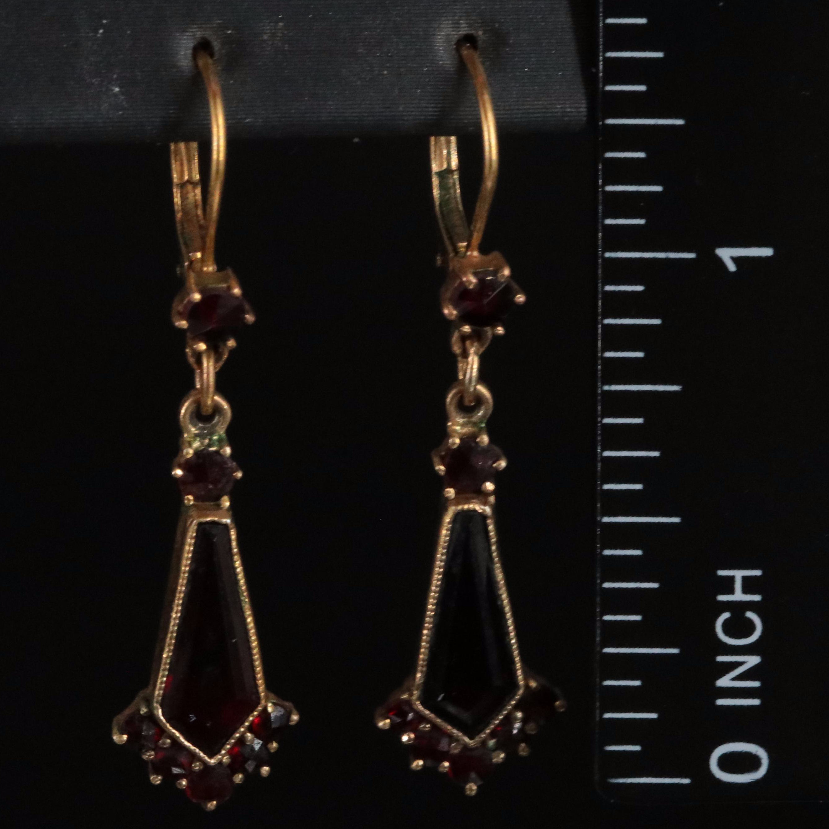 Tapered Garnet Drop Earrings