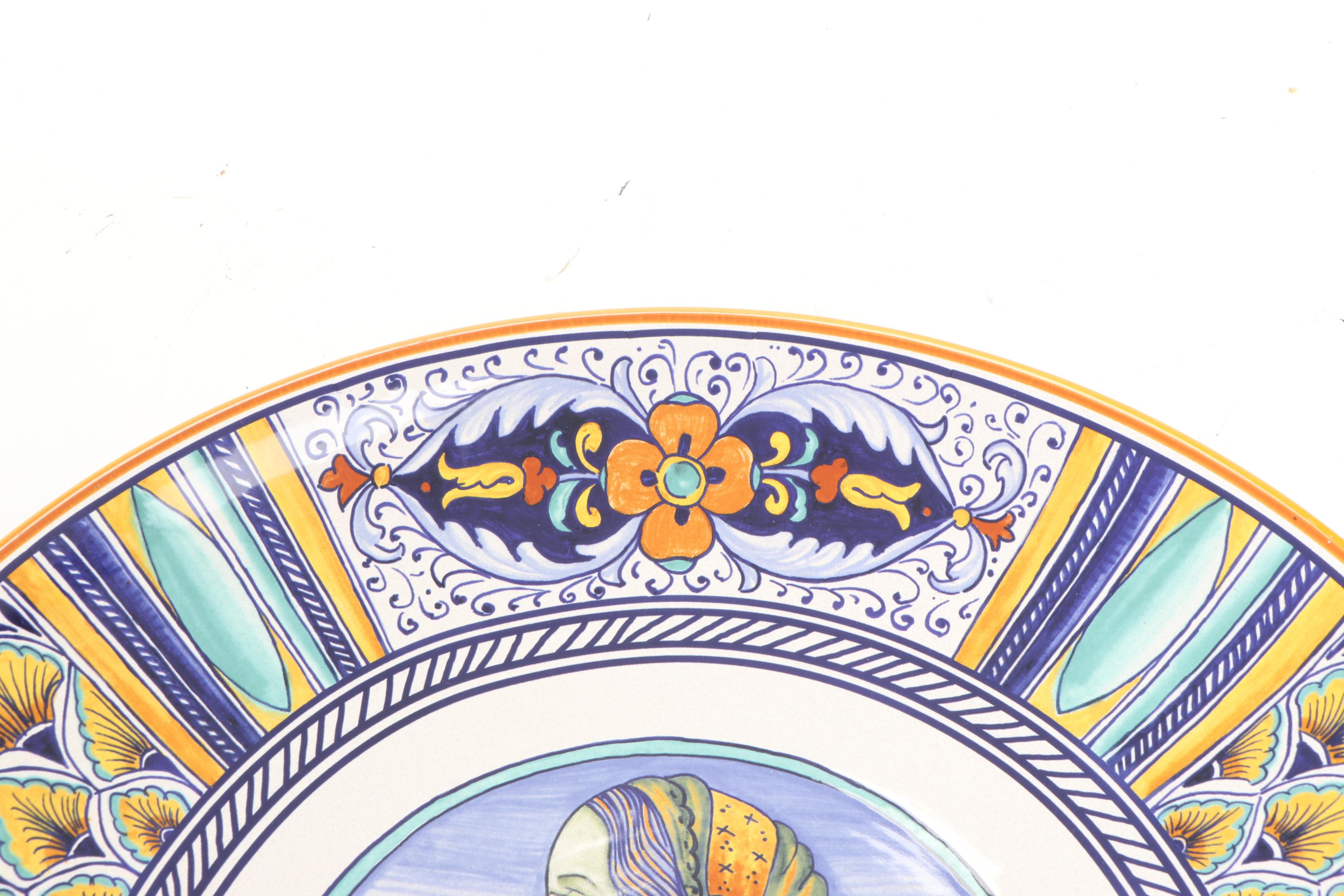 Italian Ceramica Nova Deruta Majolica  Portrait Plate