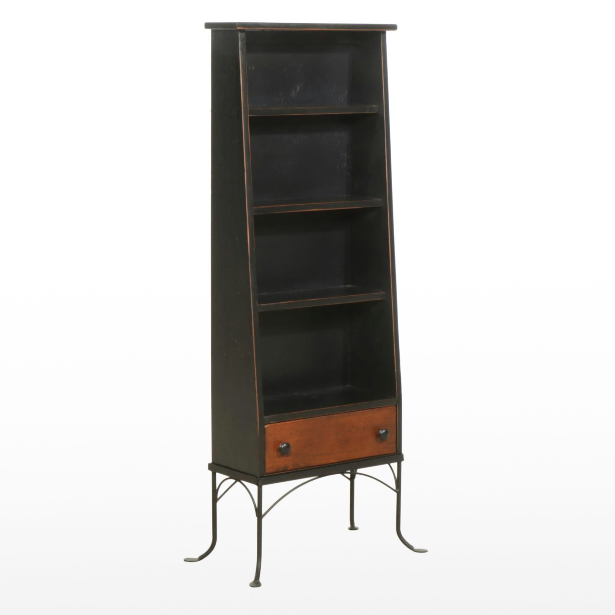 Tapered Wooden Bookcase on Forged Metal Stand