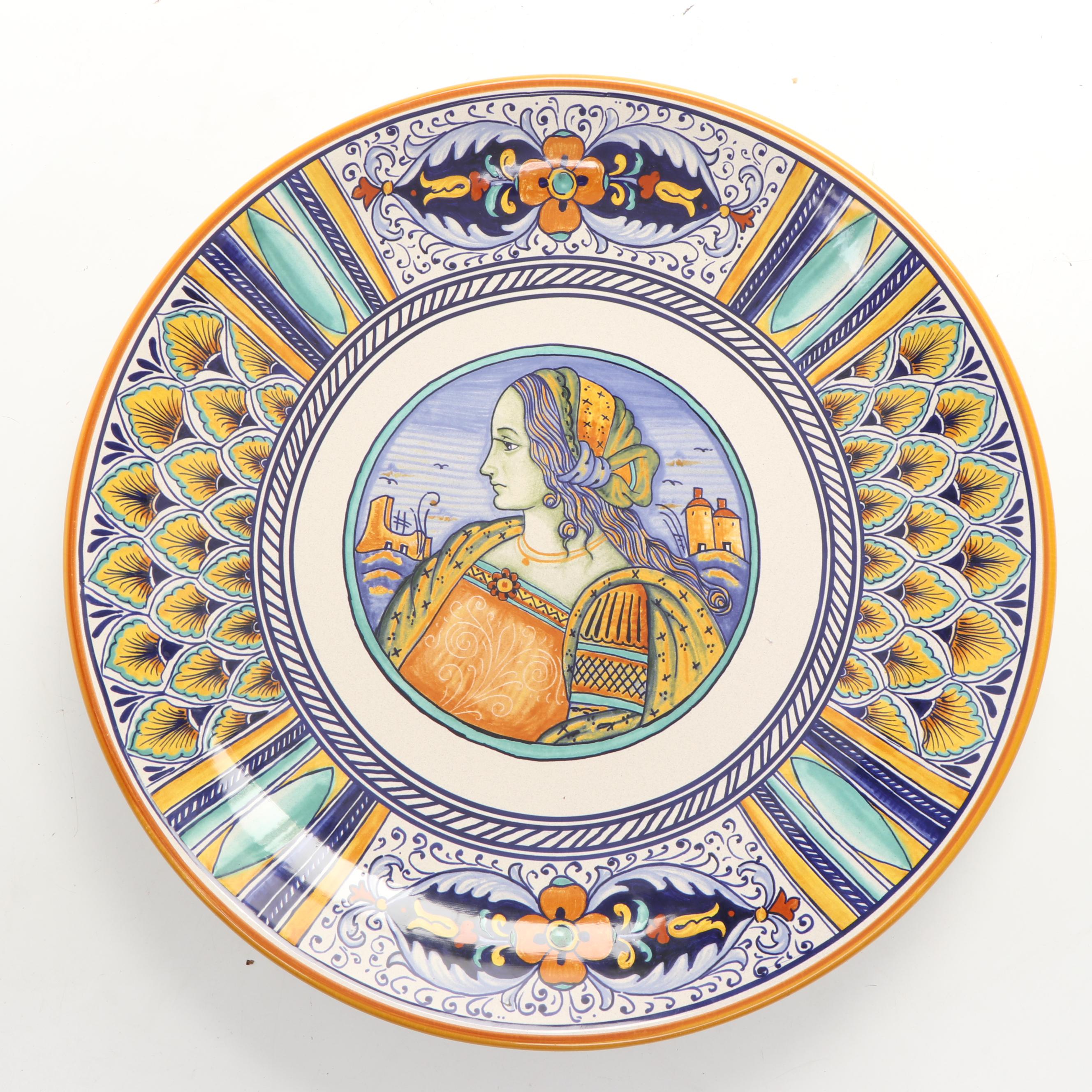 Italian Ceramica Nova Deruta Majolica  Portrait Plate