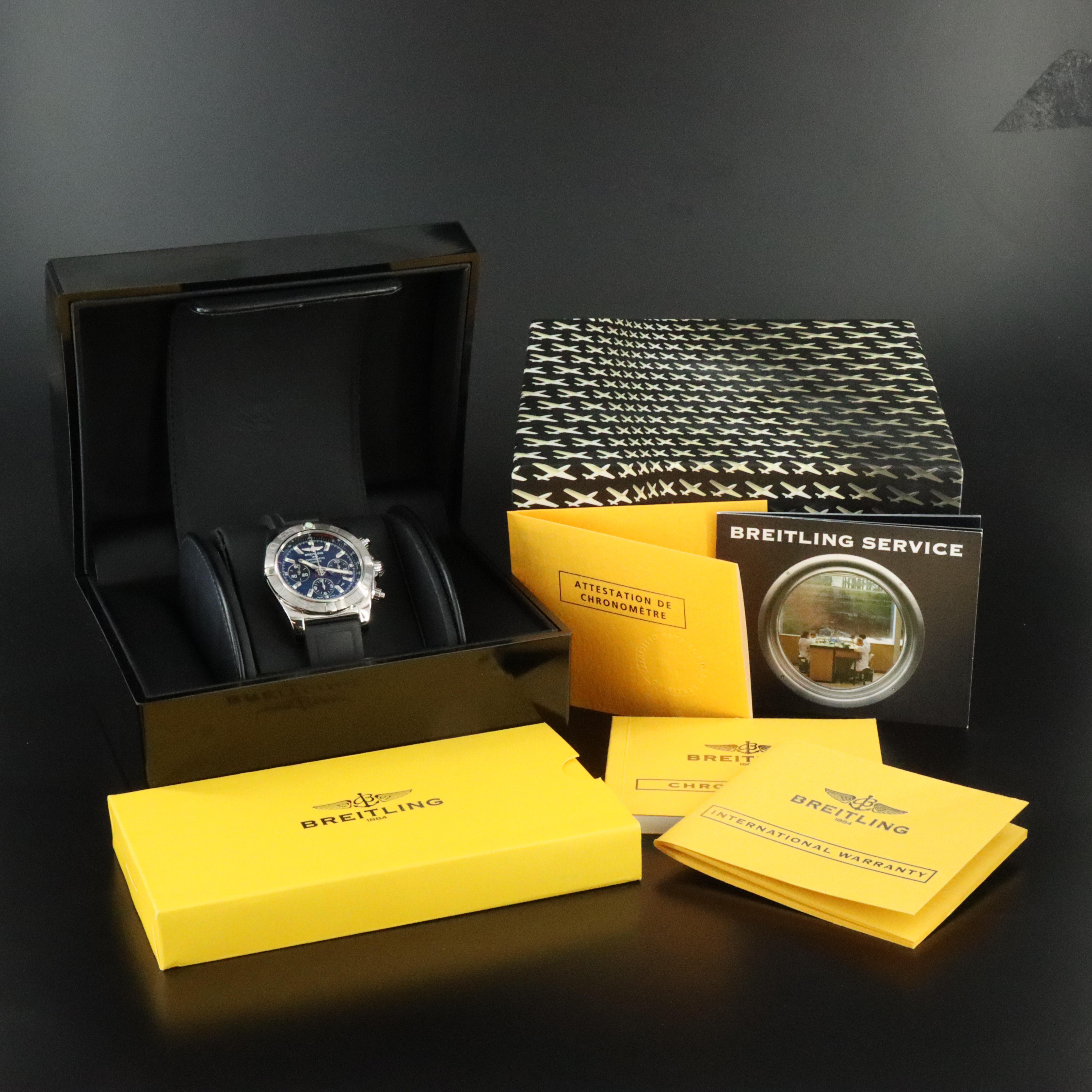 2010 Breitling Chronomat 01 44mm Blue Dial Steel Watch