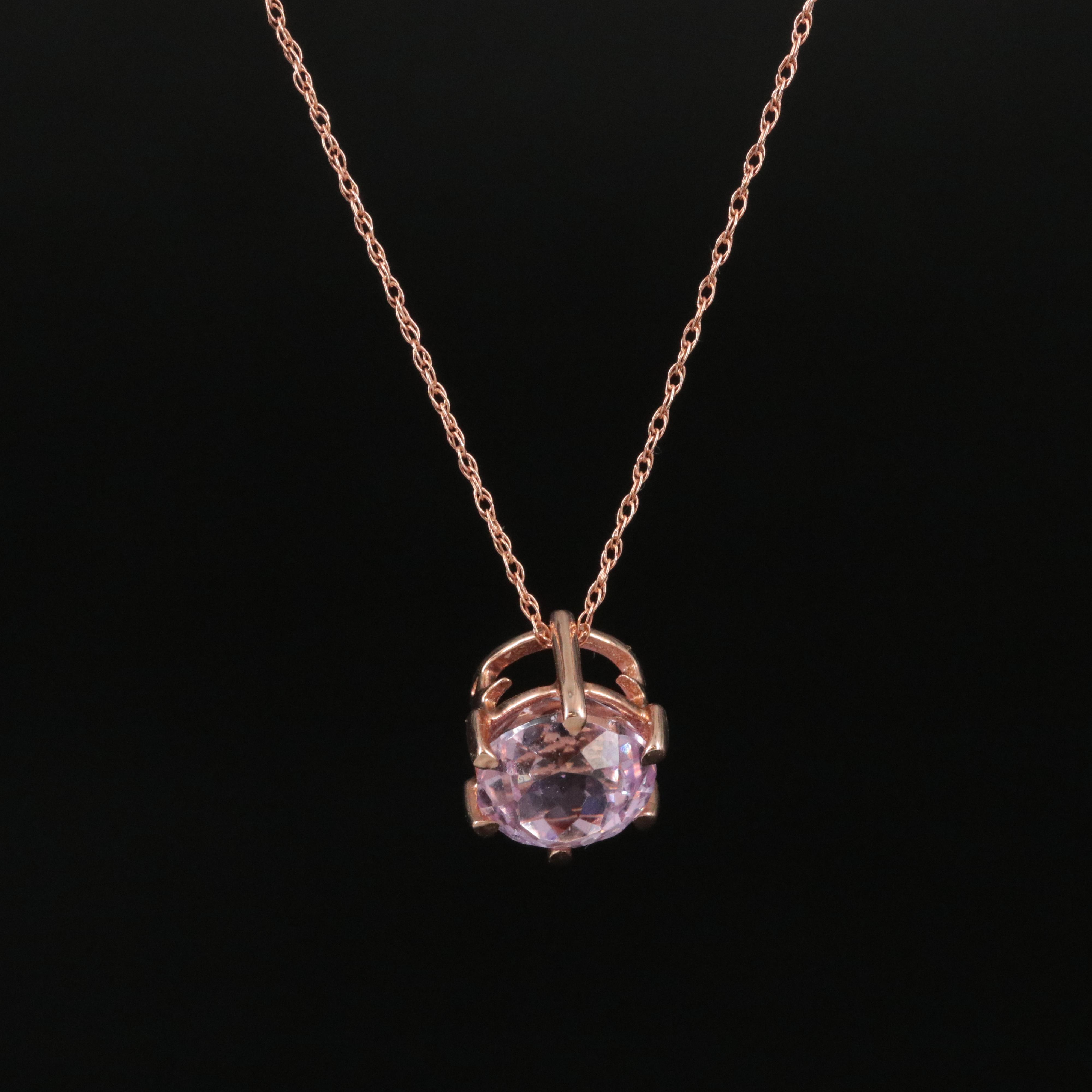 14K Rose Gold Kunzite Pendant Necklace