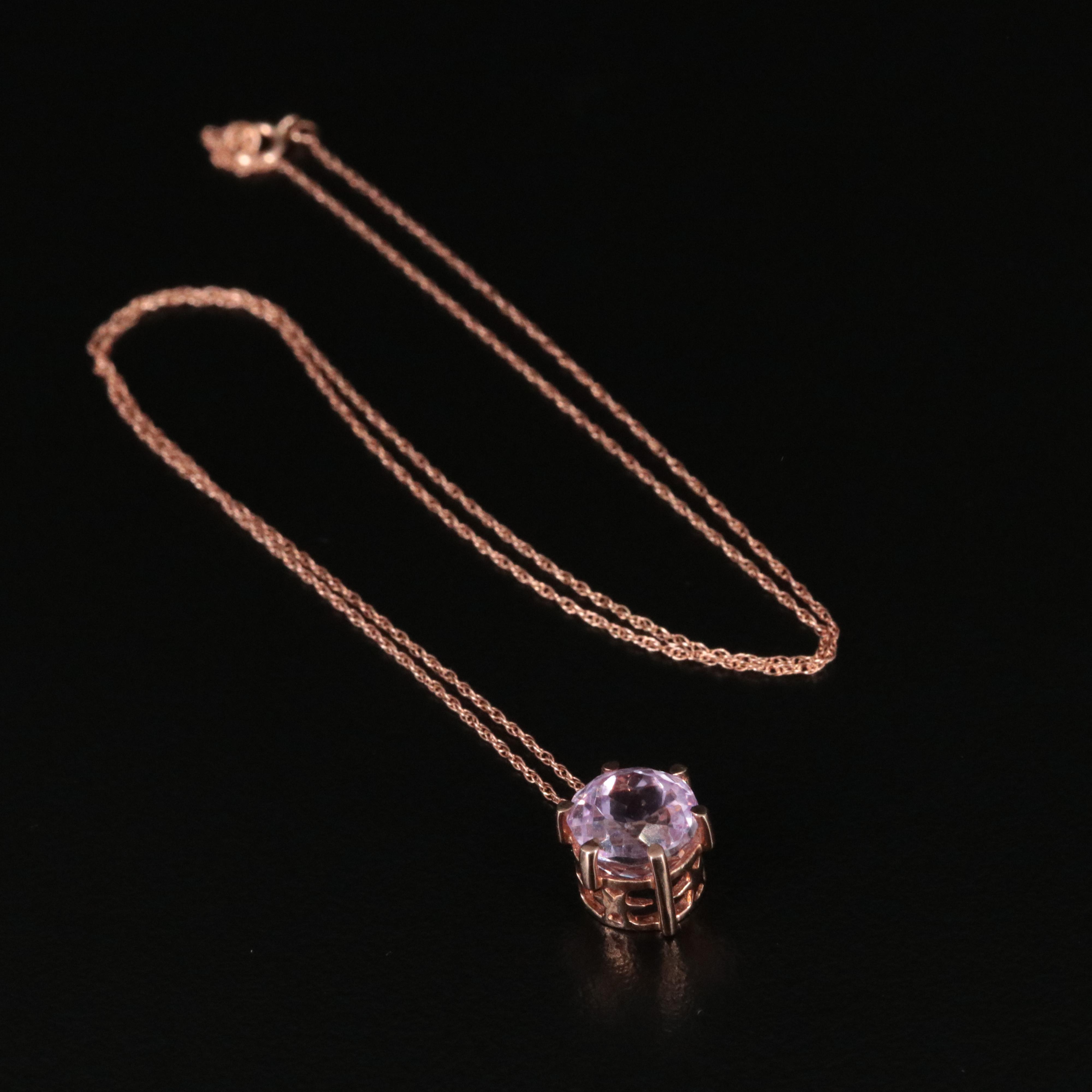 14K Rose Gold Kunzite Pendant Necklace