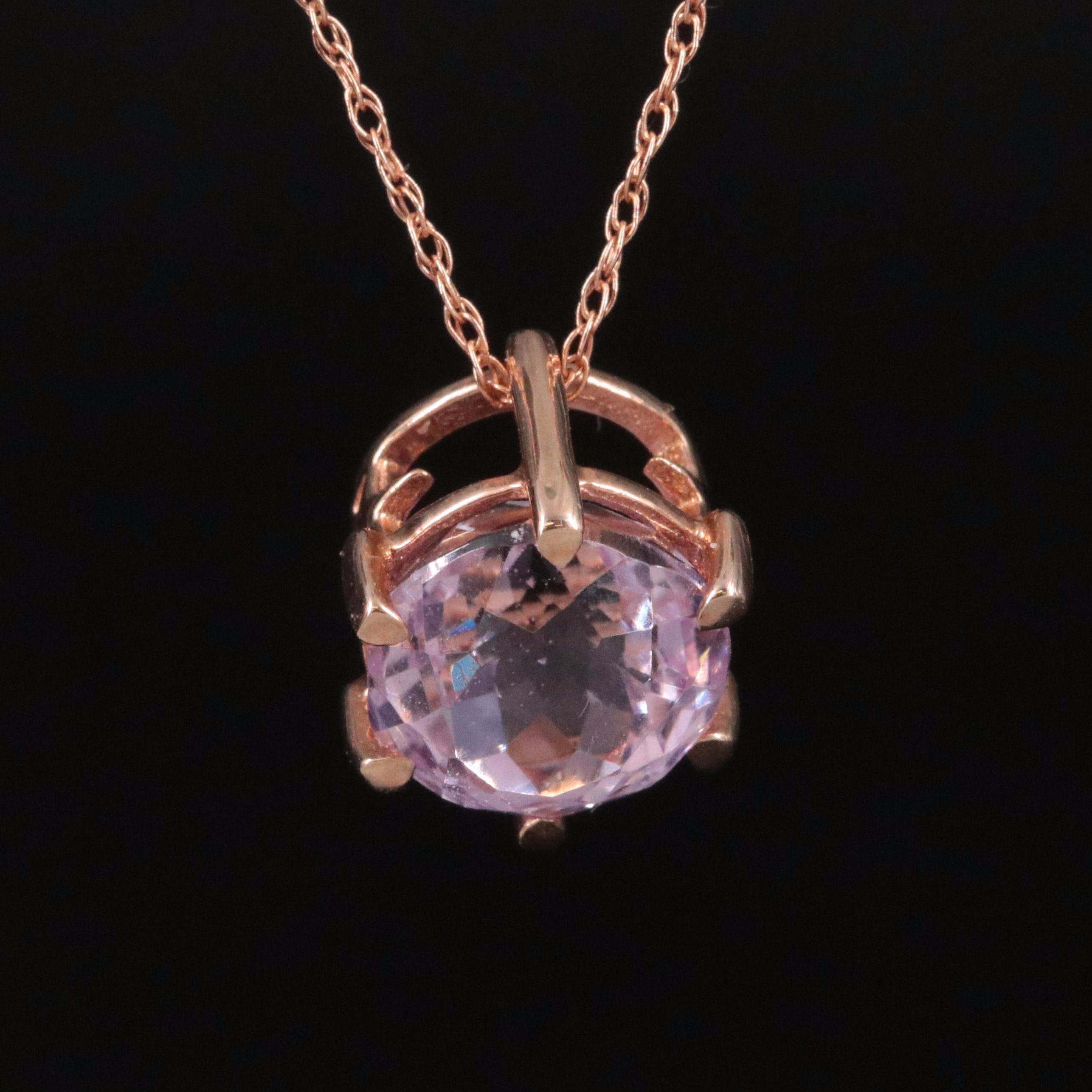 14K Rose Gold Kunzite Pendant Necklace