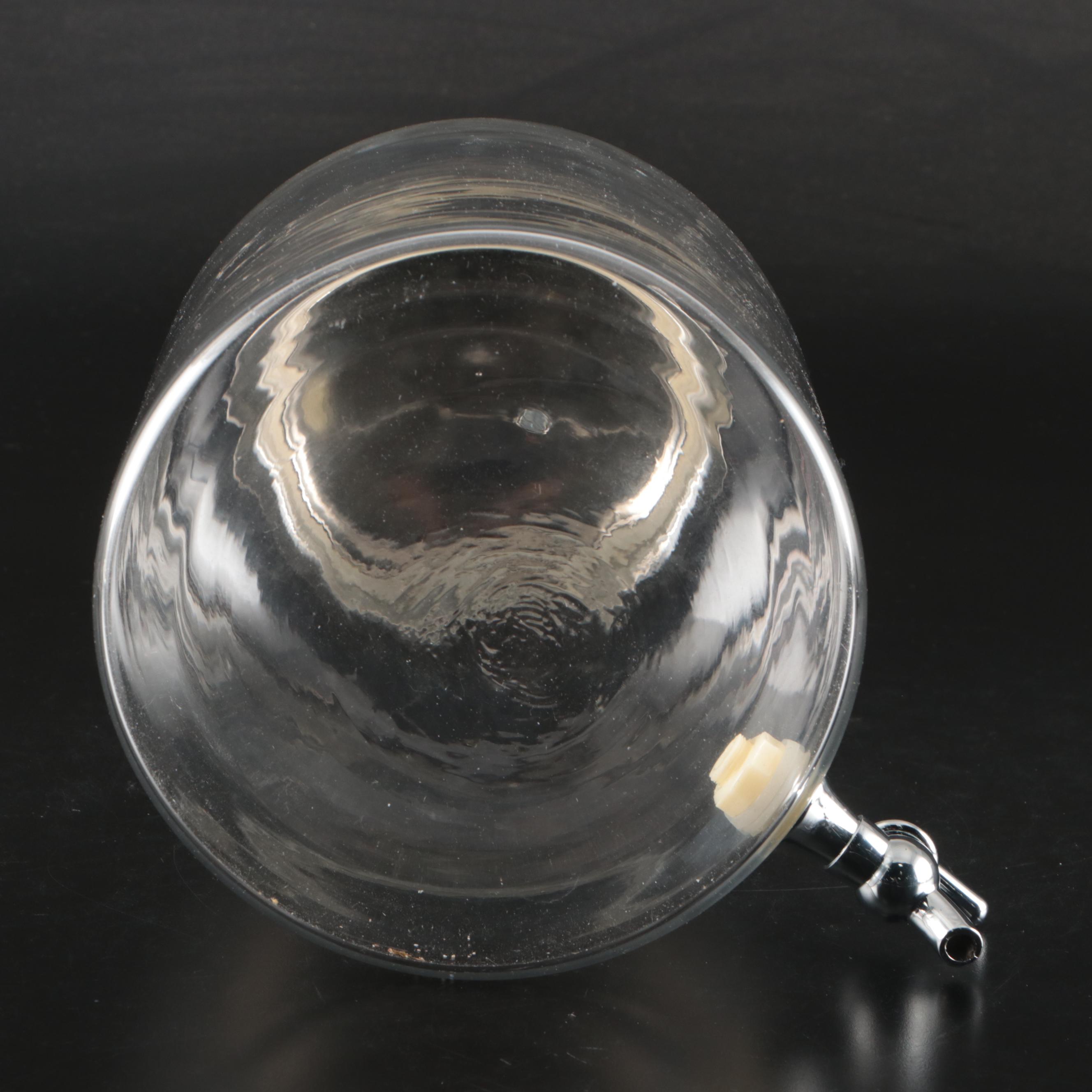 Glass Drinks Dispenser with Sculpted Metal Floral Base and Lid