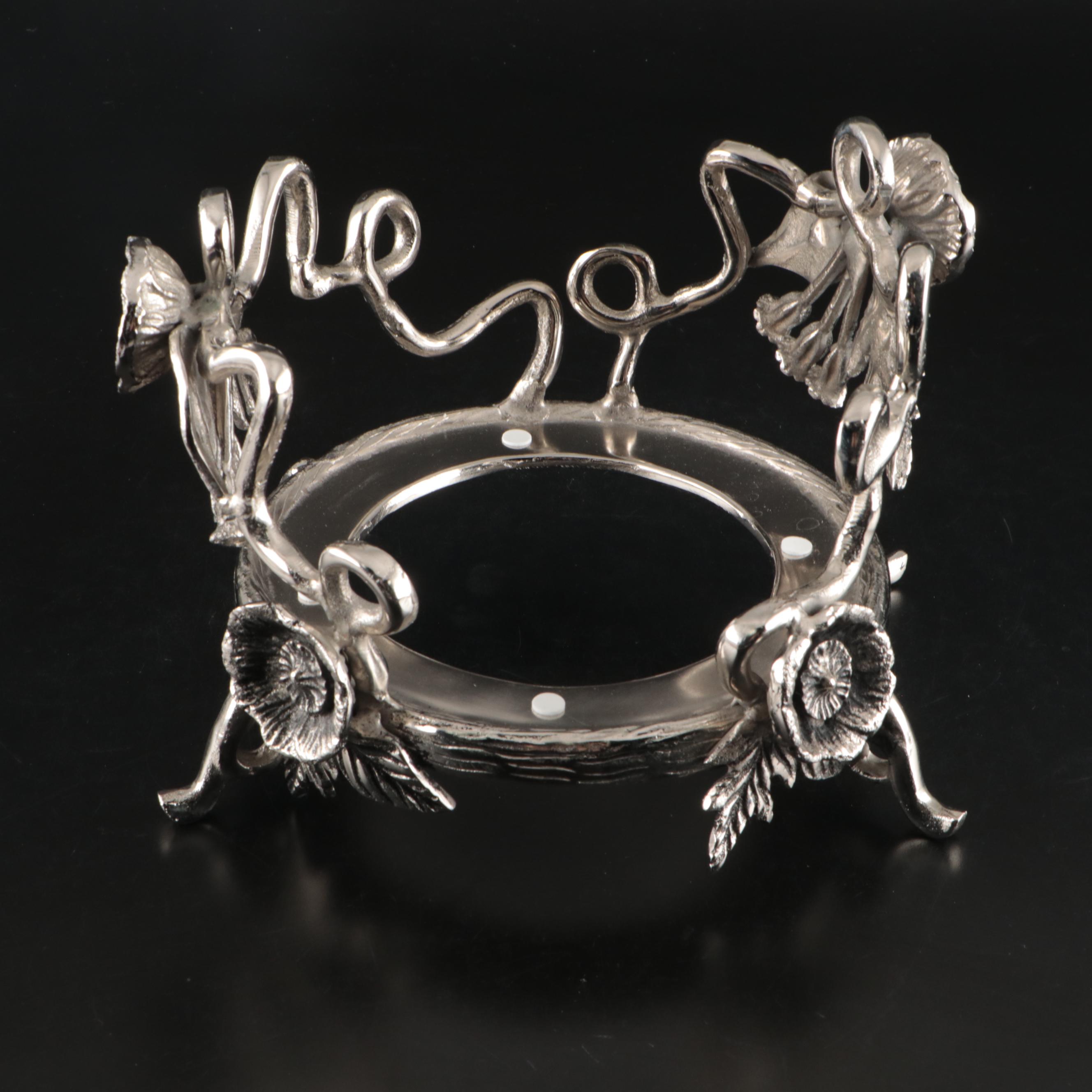 Glass Drinks Dispenser with Sculpted Metal Floral Base and Lid