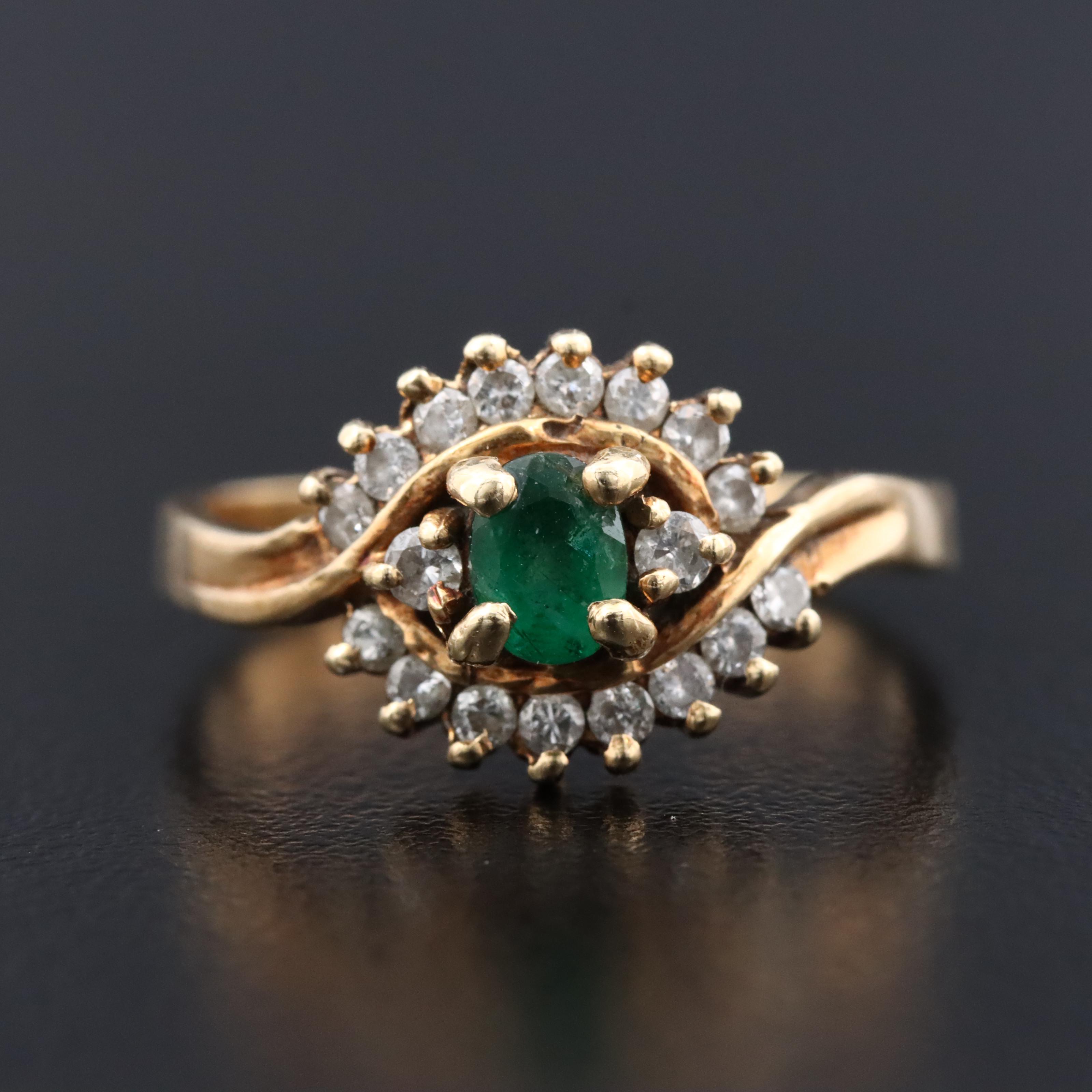 14K Emerald and Diamond Ring