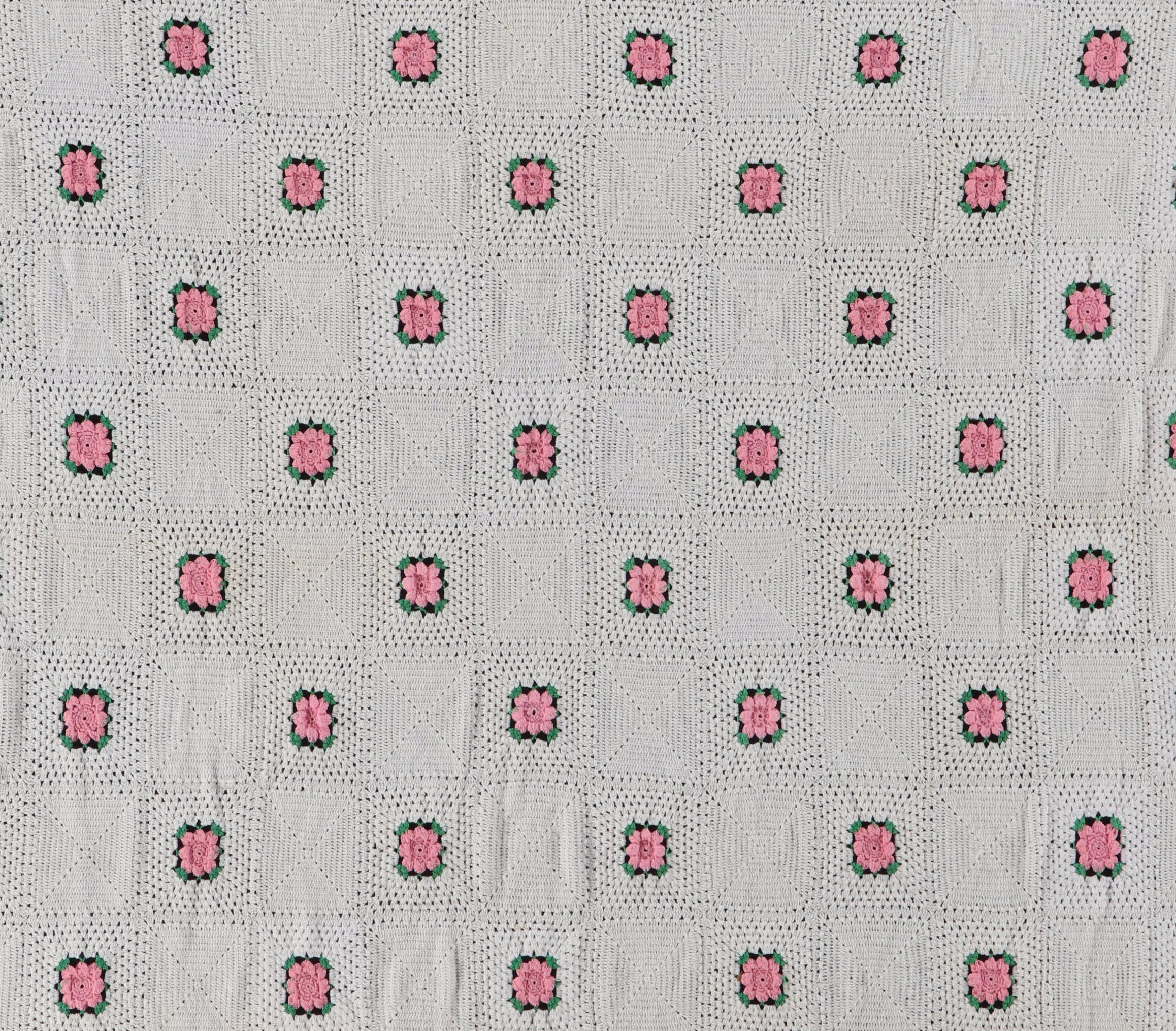 Crochet Rose and Block Coverlet with Tufted Matelassé Coverlets, Accent Pillows