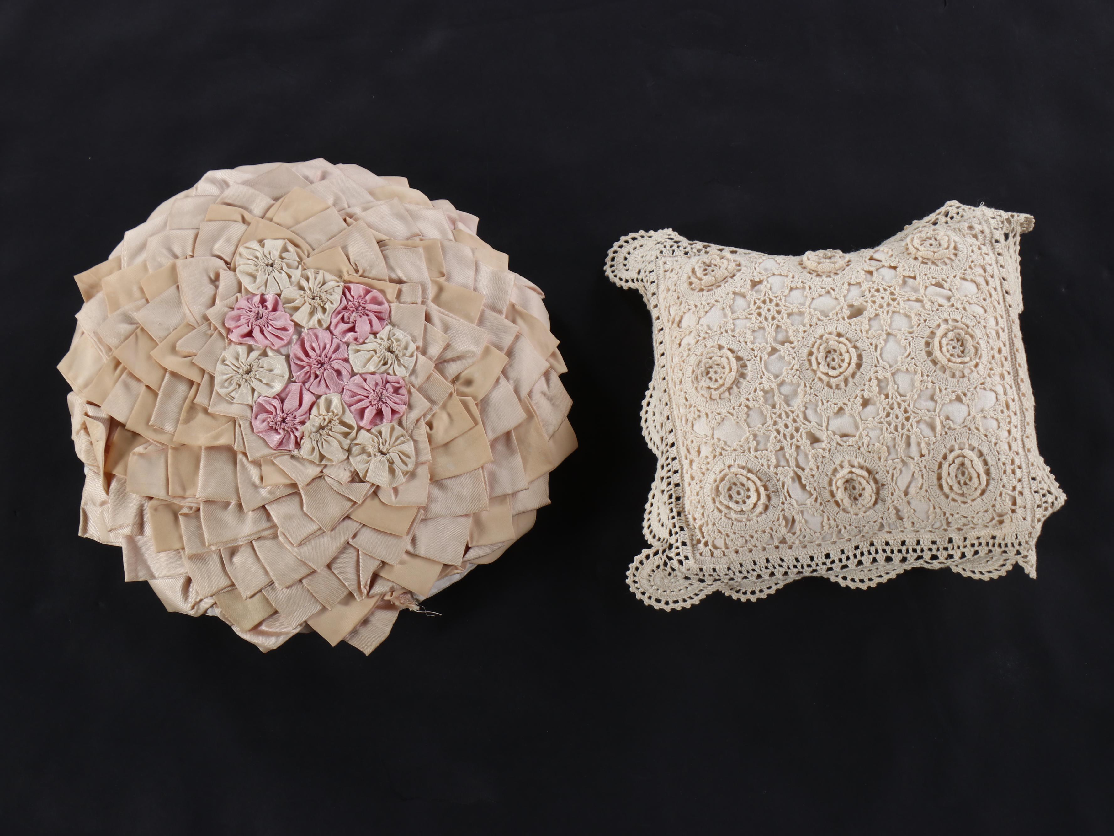 Crochet Rose and Block Coverlet with Tufted Matelassé Coverlets, Accent Pillows