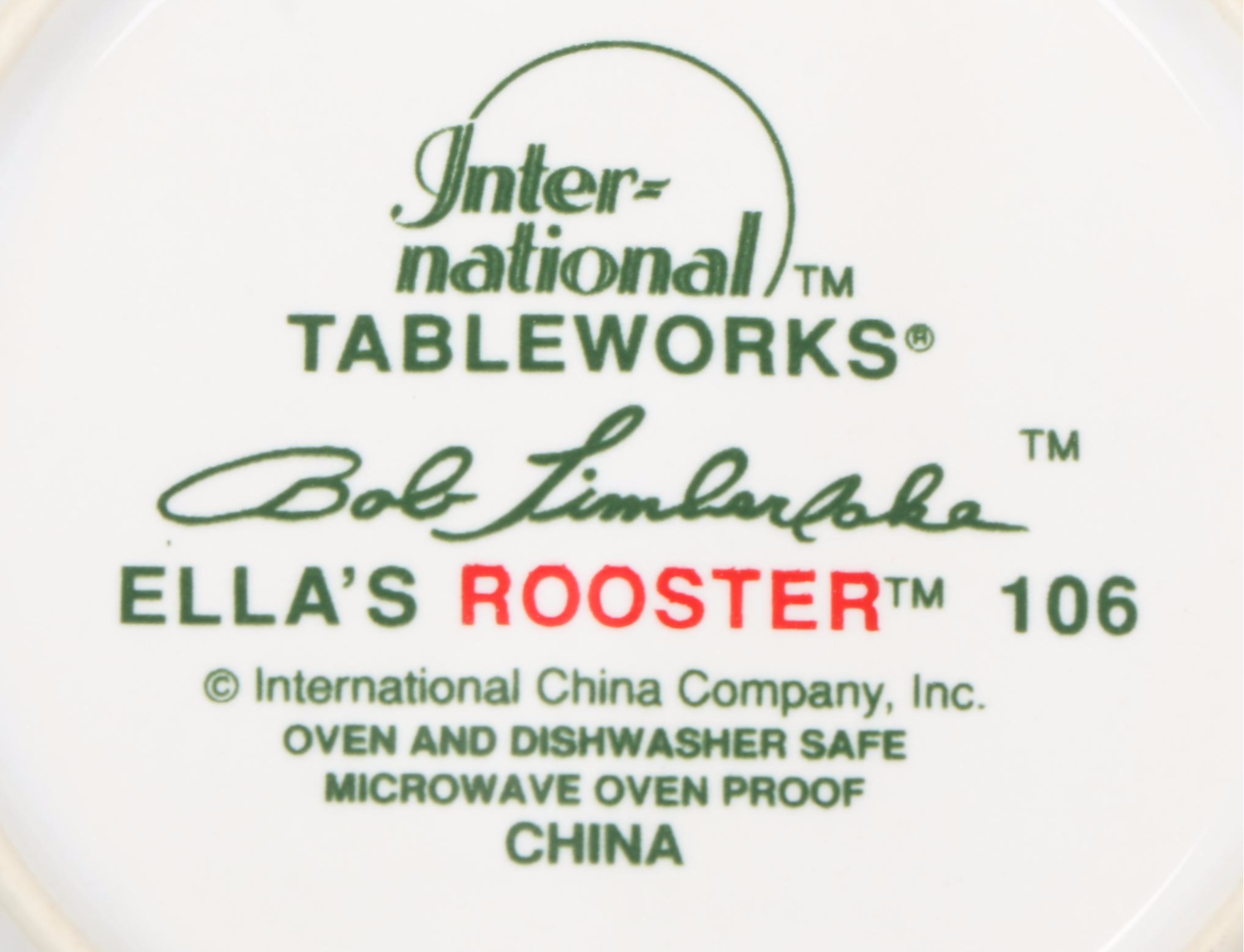 International Tableworks "Ella's Rooster" Ceramic Dinnerware, 1993-1995