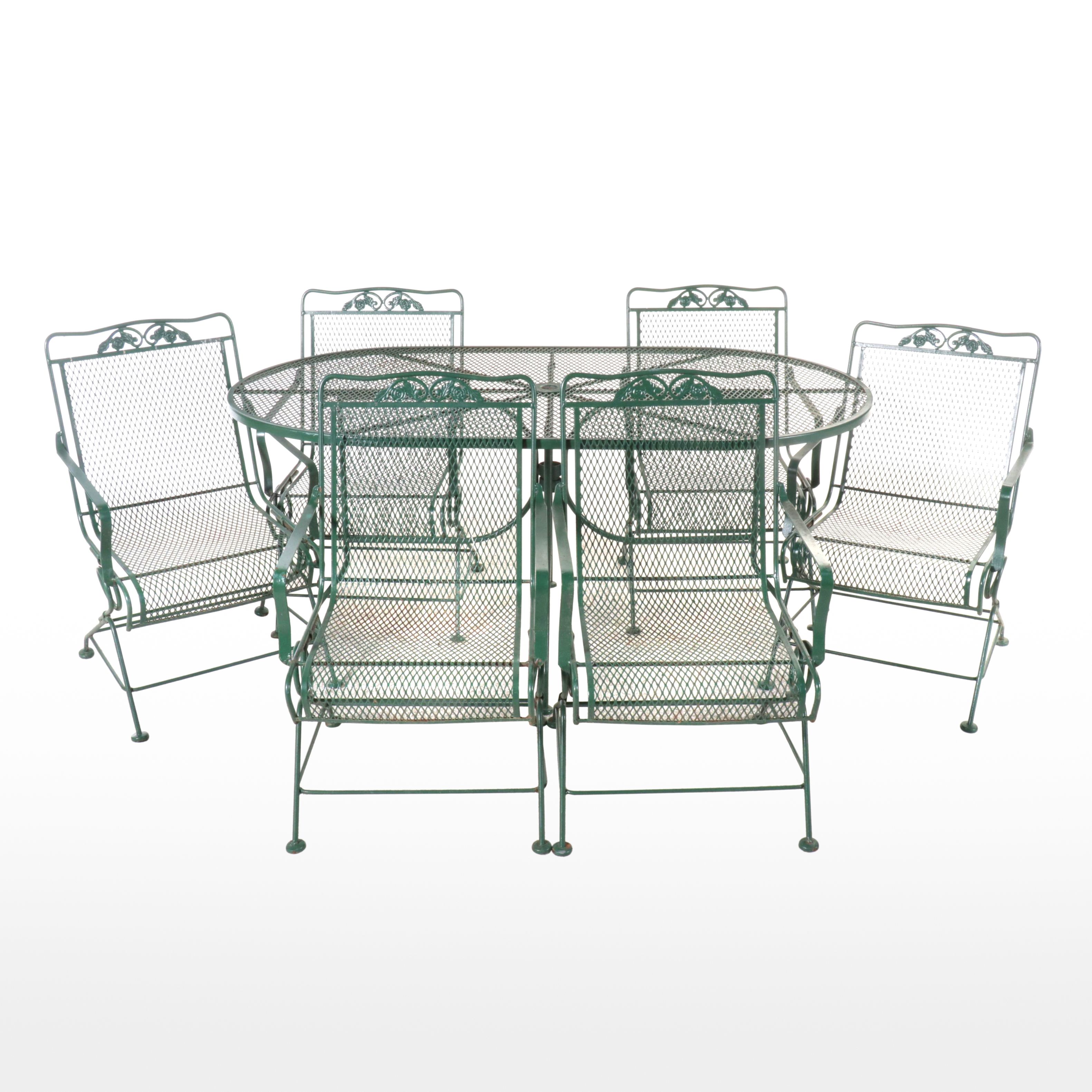 Seven Piece Wrought Iron Mesh Patio Dining Set