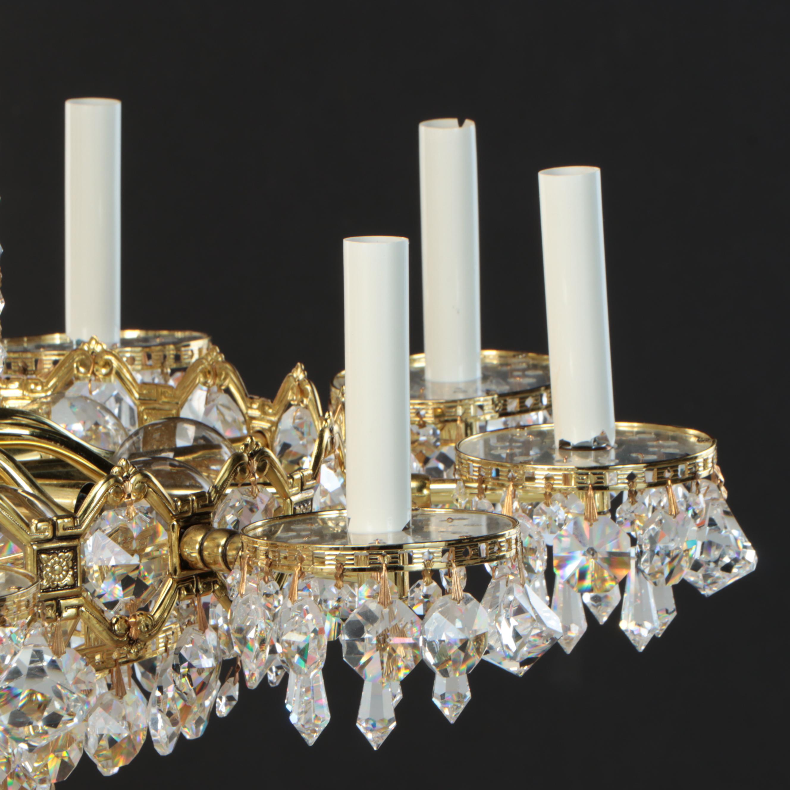 Gilt Metal and Crystal Eight-Arm Chandelier with Matching Mini Pendant