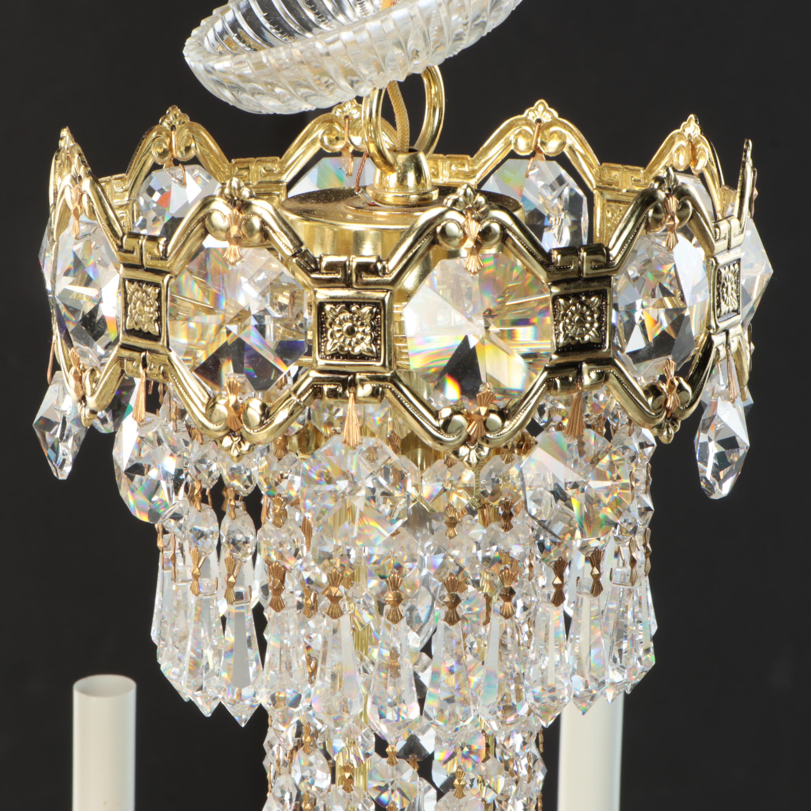 Gilt Metal and Crystal Eight-Arm Chandelier with Matching Mini Pendant