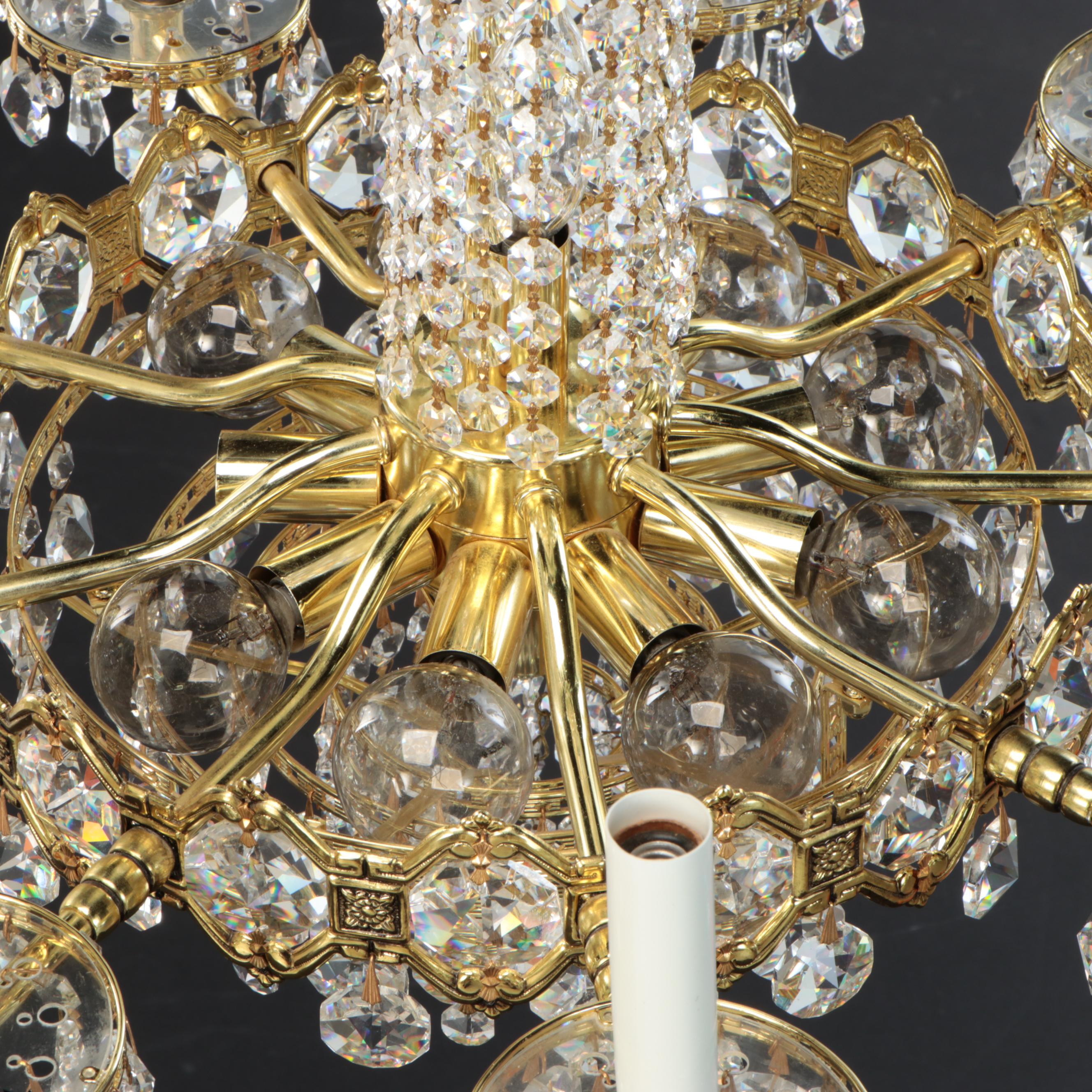 Gilt Metal and Crystal Eight-Arm Chandelier with Matching Mini Pendant