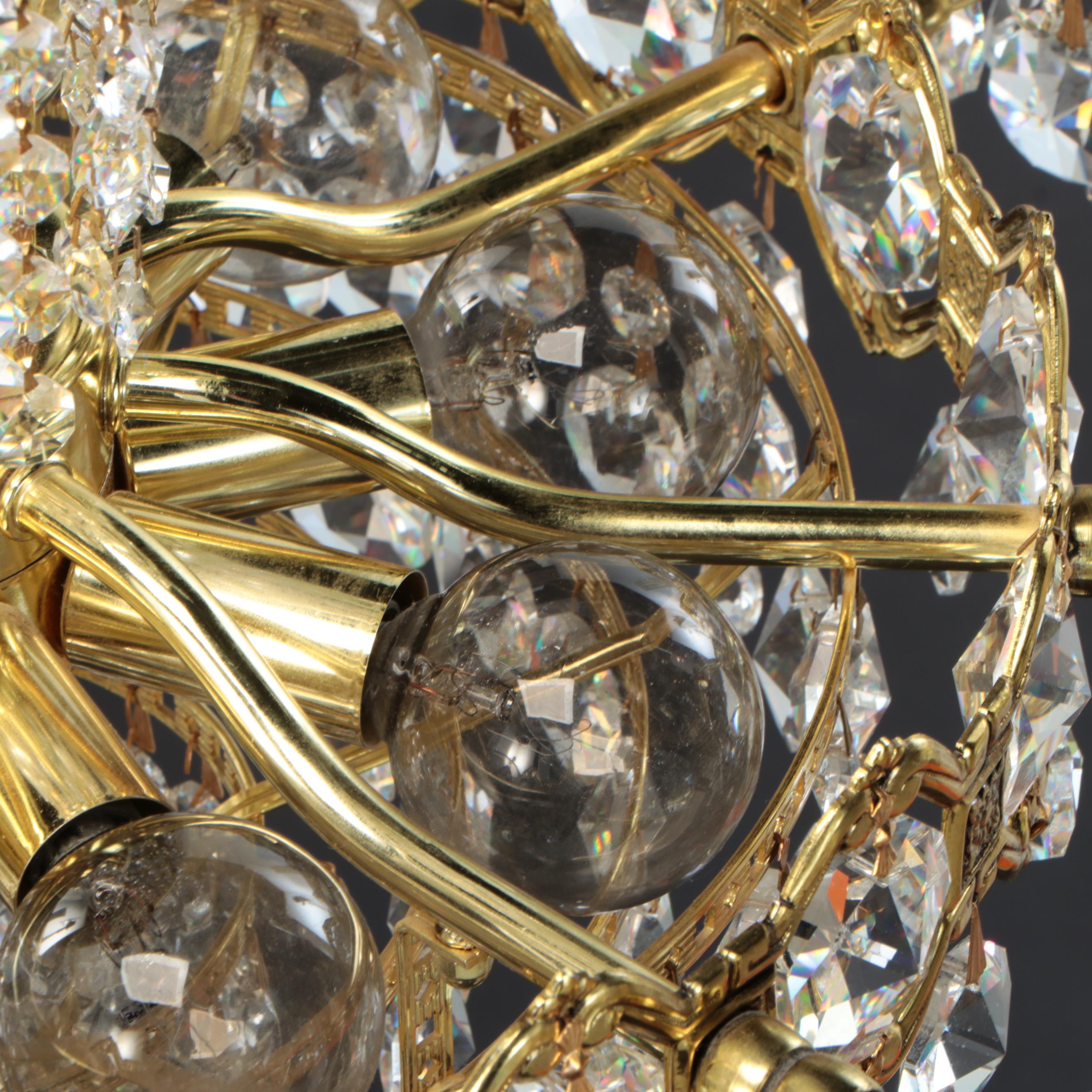 Gilt Metal and Crystal Eight-Arm Chandelier with Matching Mini Pendant