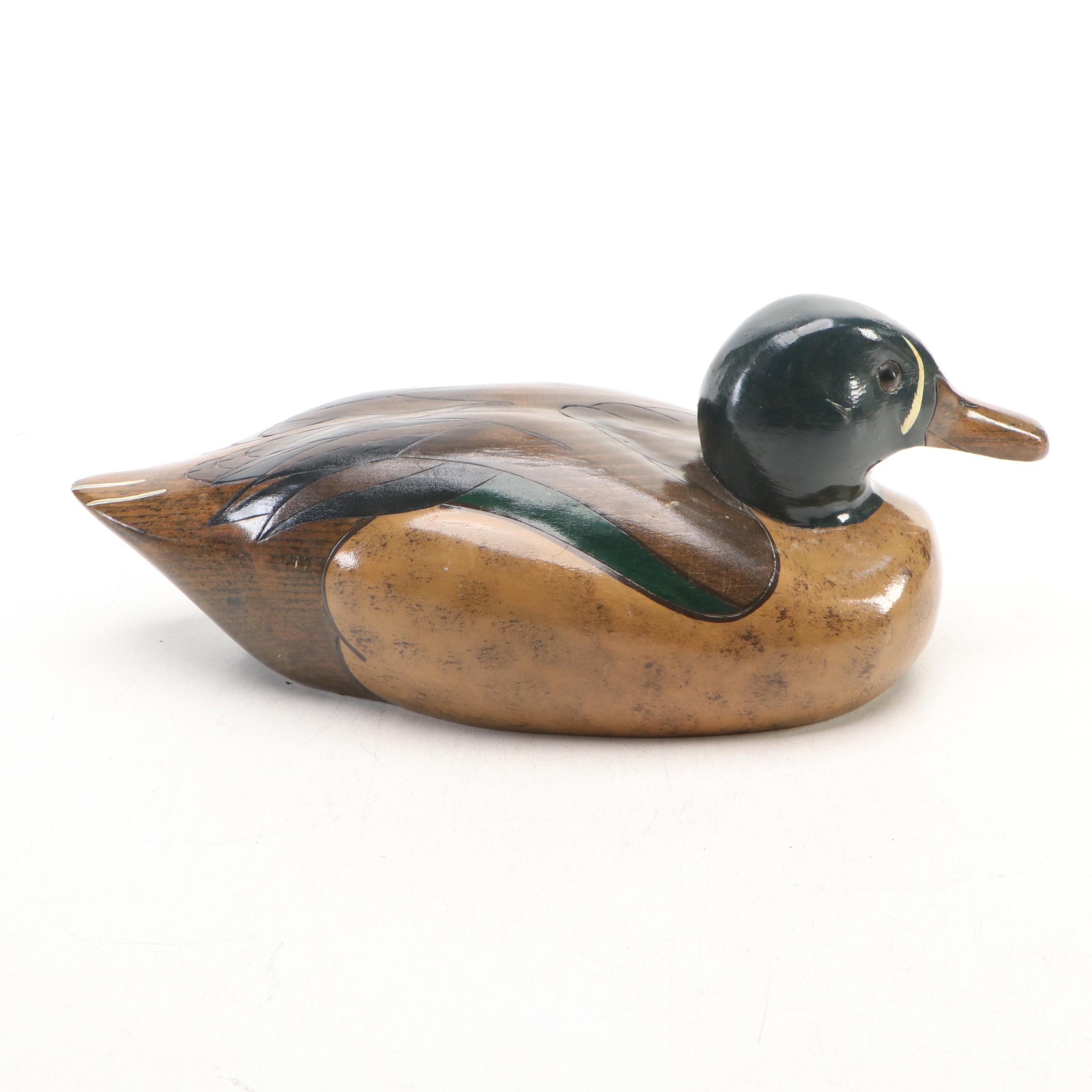 Signed Handcrafted and Painted Wood Bluewing Teal Wood Duck Decoy, 1998