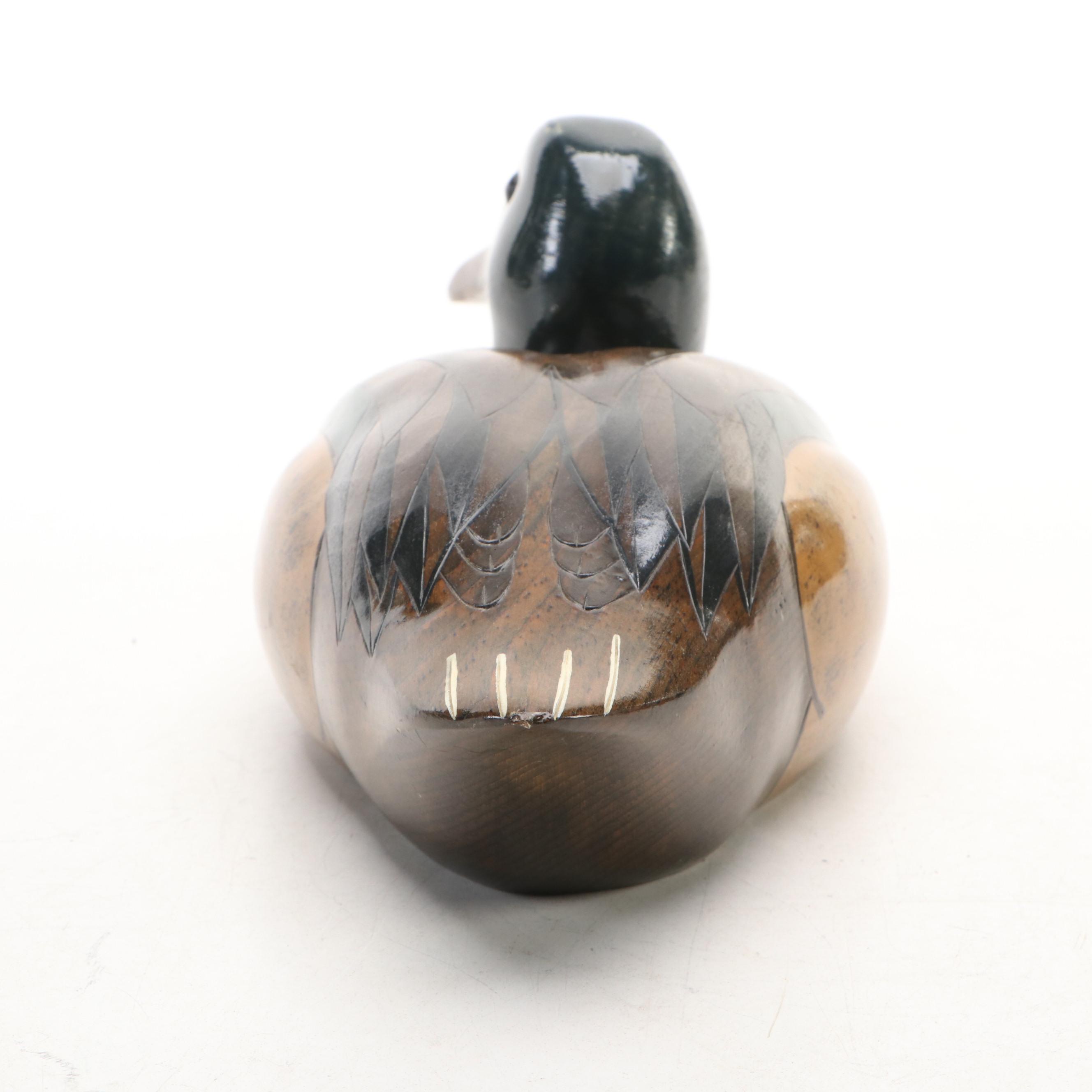 Signed Handcrafted and Painted Wood Bluewing Teal Wood Duck Decoy, 1998