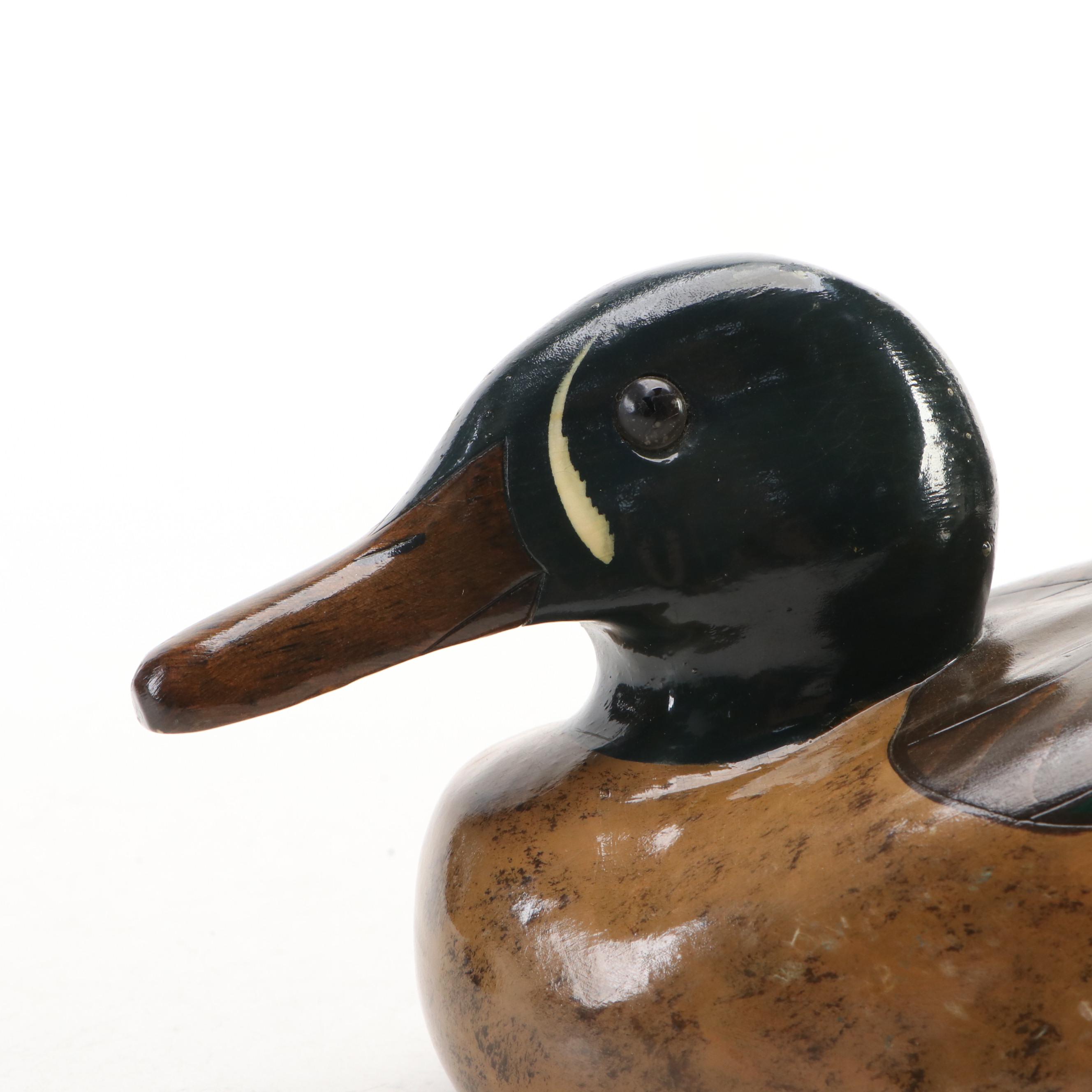 Signed Handcrafted and Painted Wood Bluewing Teal Wood Duck Decoy, 1998