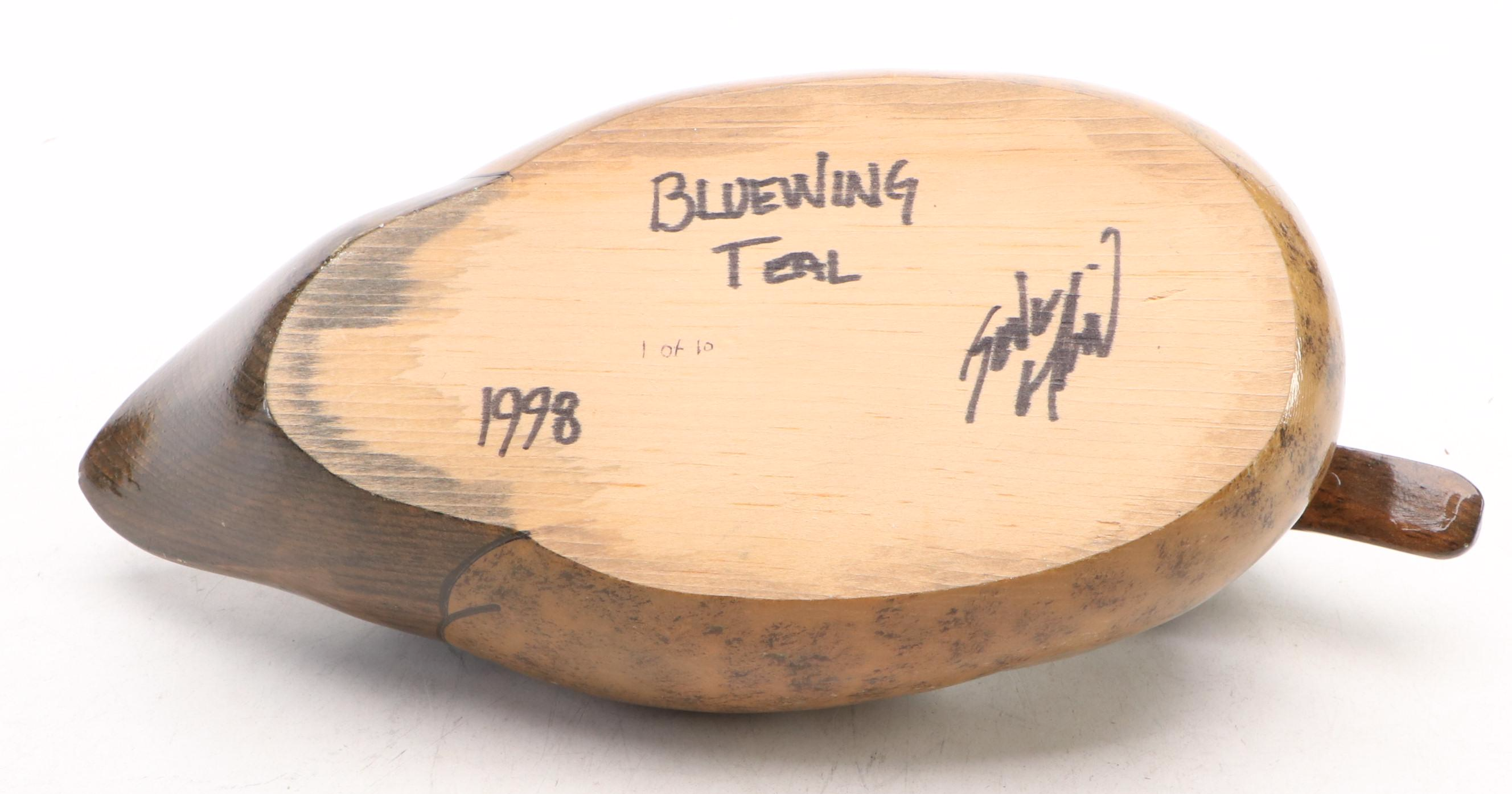 Signed Handcrafted and Painted Wood Bluewing Teal Wood Duck Decoy, 1998